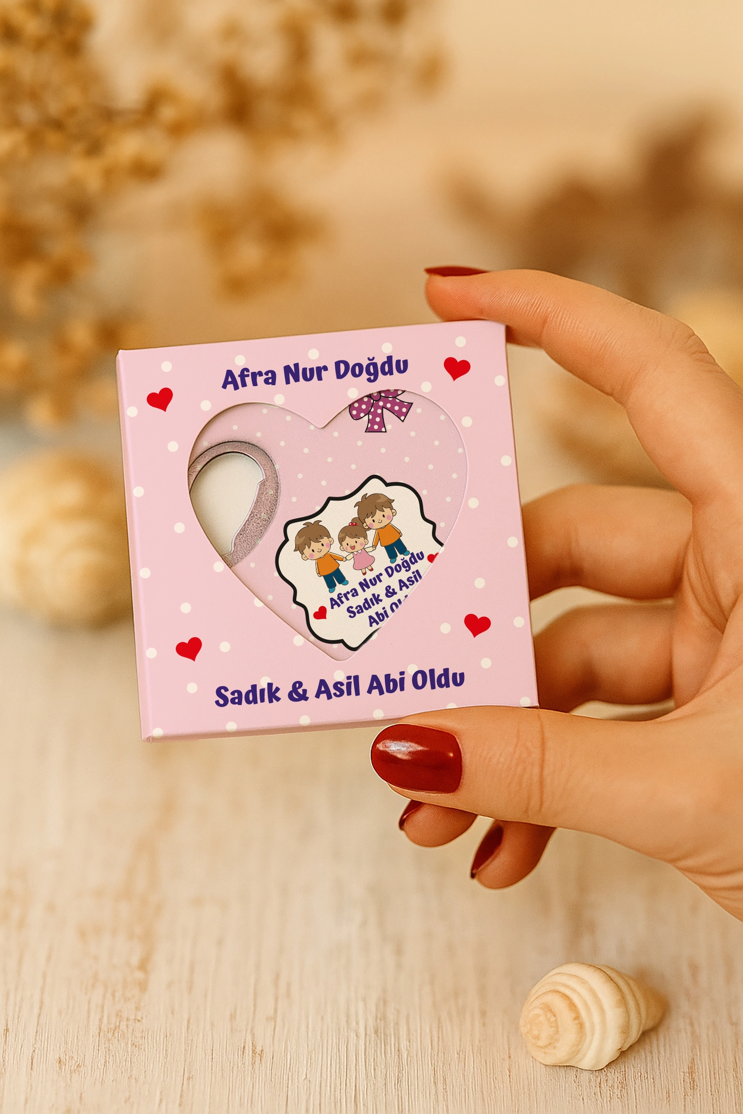Abi Kız Kardeş Temalı Kutulu Kalp Açacak Magnet