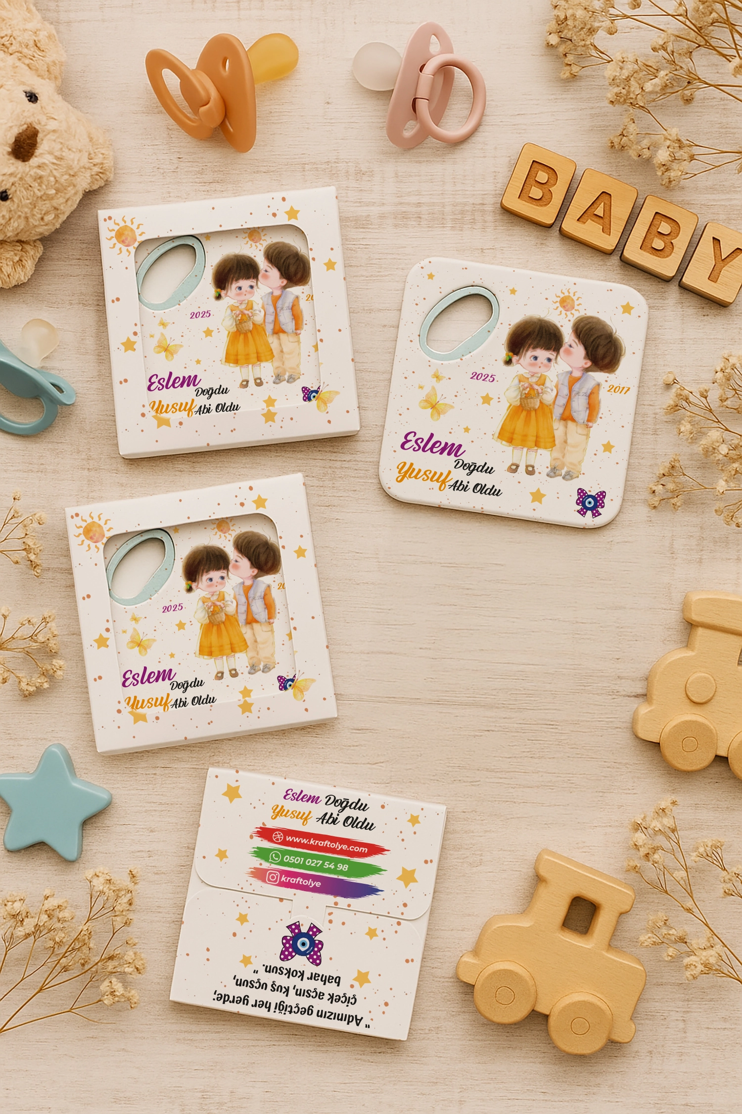 Abi Kız Kardeş Temalı Kutulu Kare Açacak Magnet