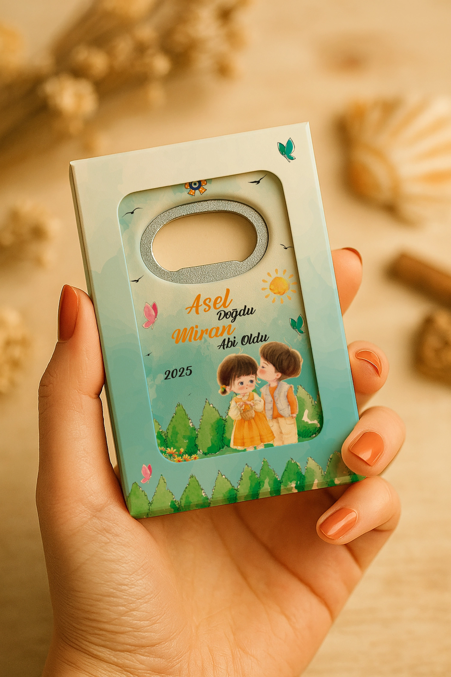 Abi Kız Kardeş Temalı Mühürlü Dikdörtgen Açacak Magnet
