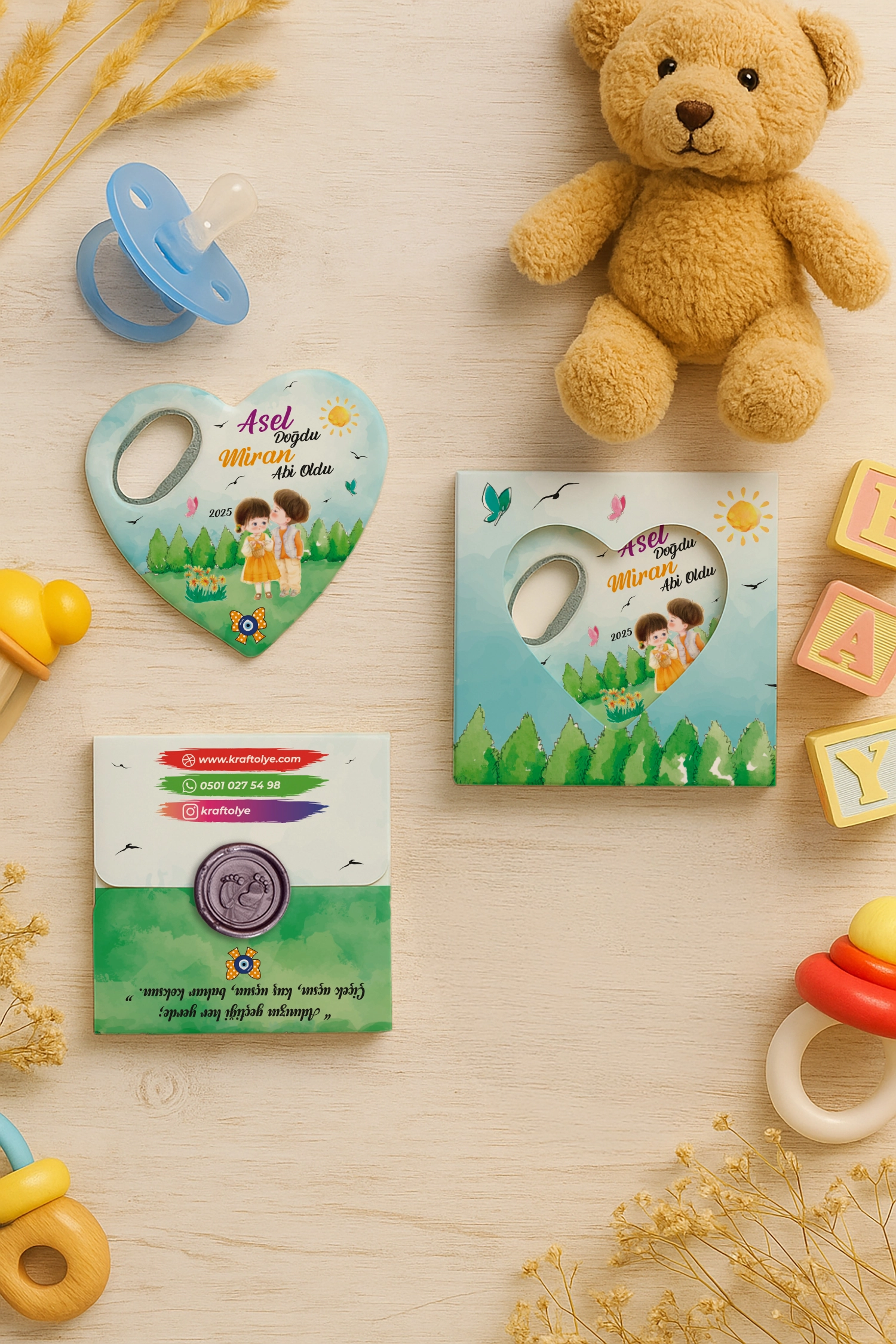 Abi Kız Kardeş Temalı Mühürlü Kalp Açacak Magnet