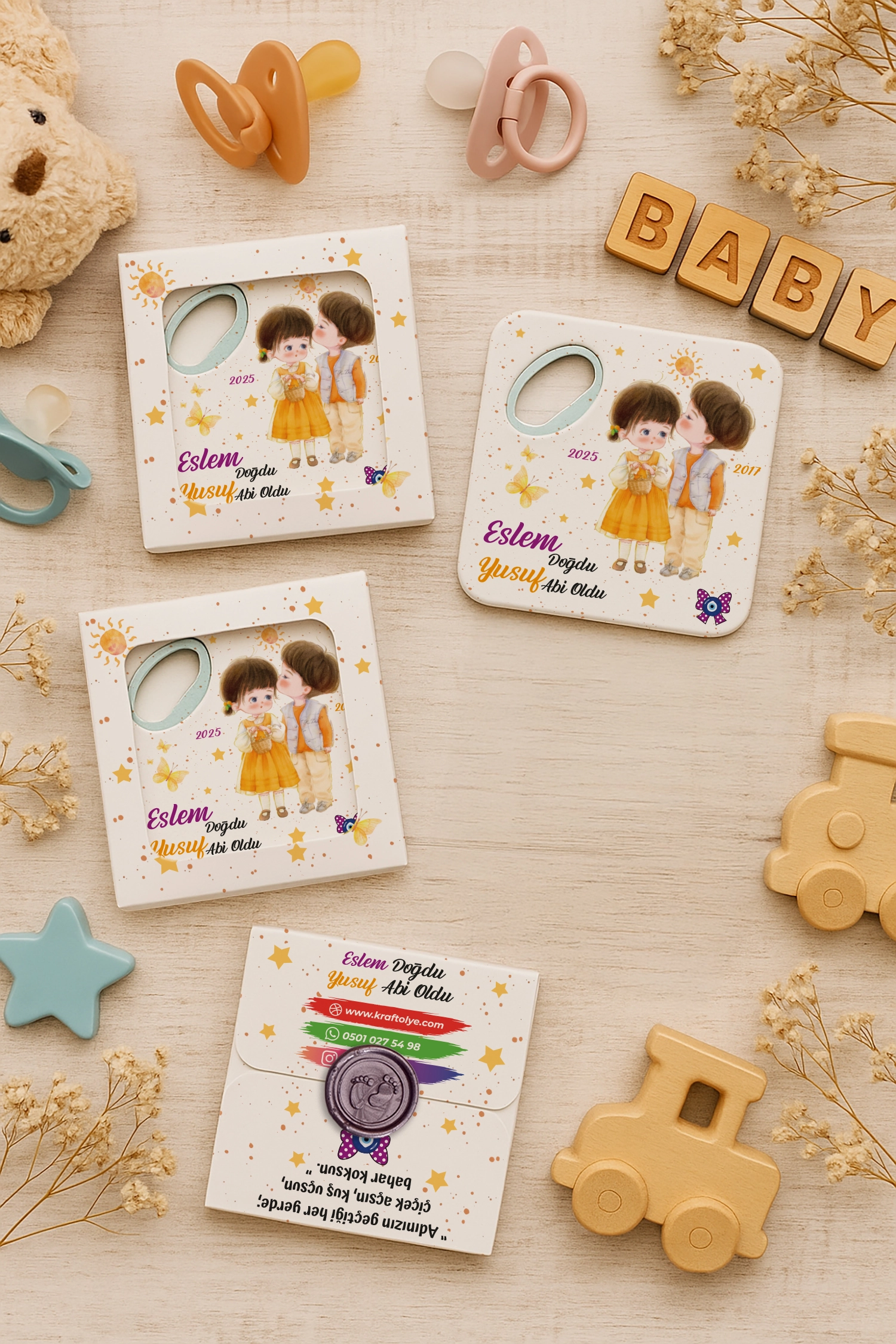 Abi Kız Kardeş Temalı Mühürlü Kare Açacak Magnet