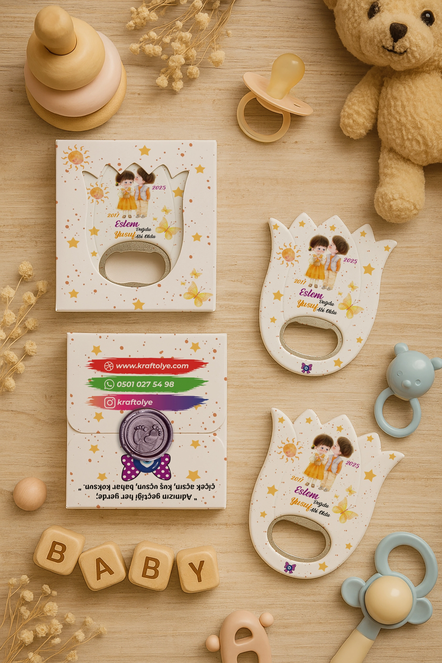 Abi Kız Kardeş Temalı Mühürlü Lale Açacak Magnet