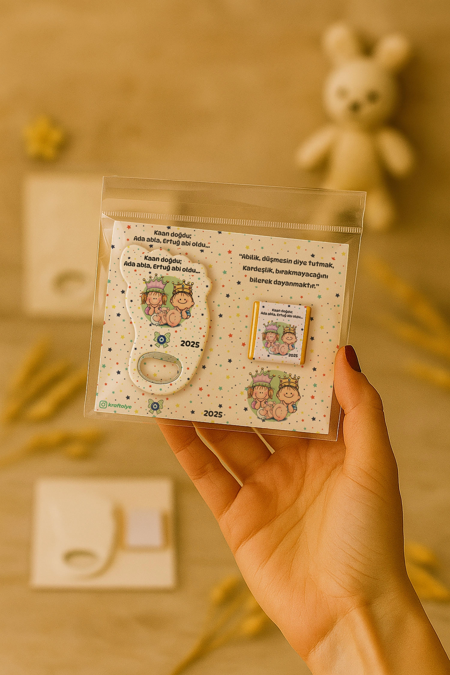 Abla Abi Erkek Kardeş Temalı Çikolatalı Ayak İzi Açacak Magnet
