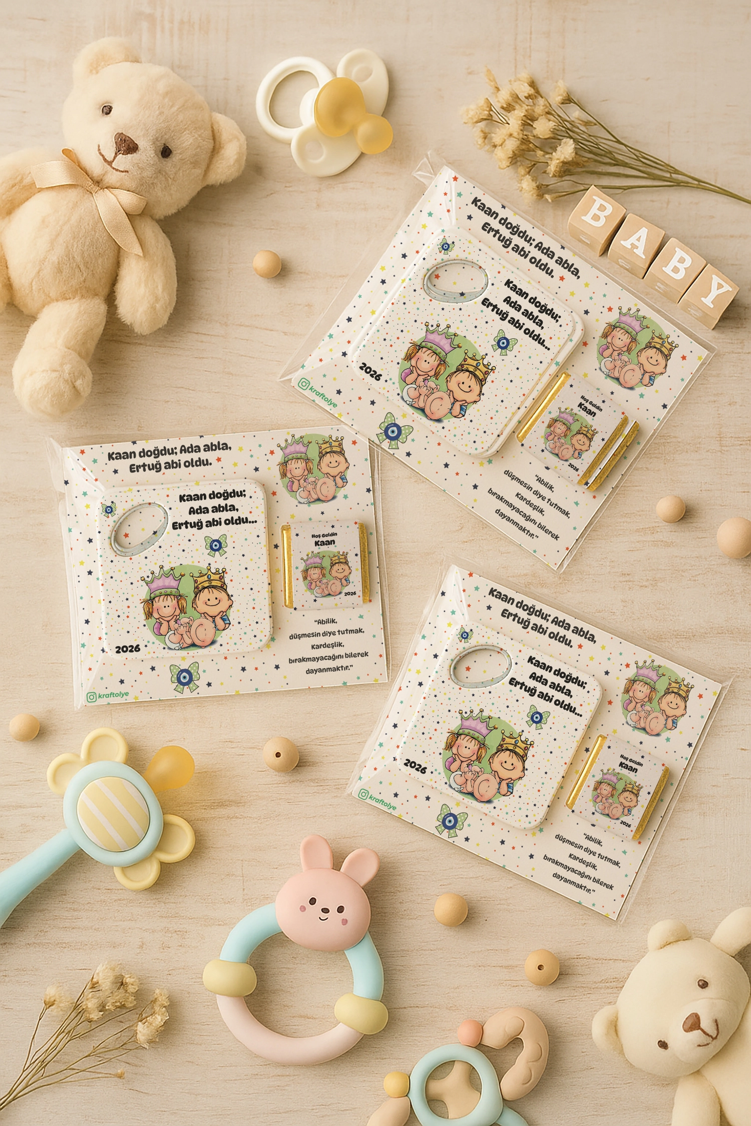 Abla Abi Erkek Kardeş Temalı Çikolatalı Kare Açacak Magnet