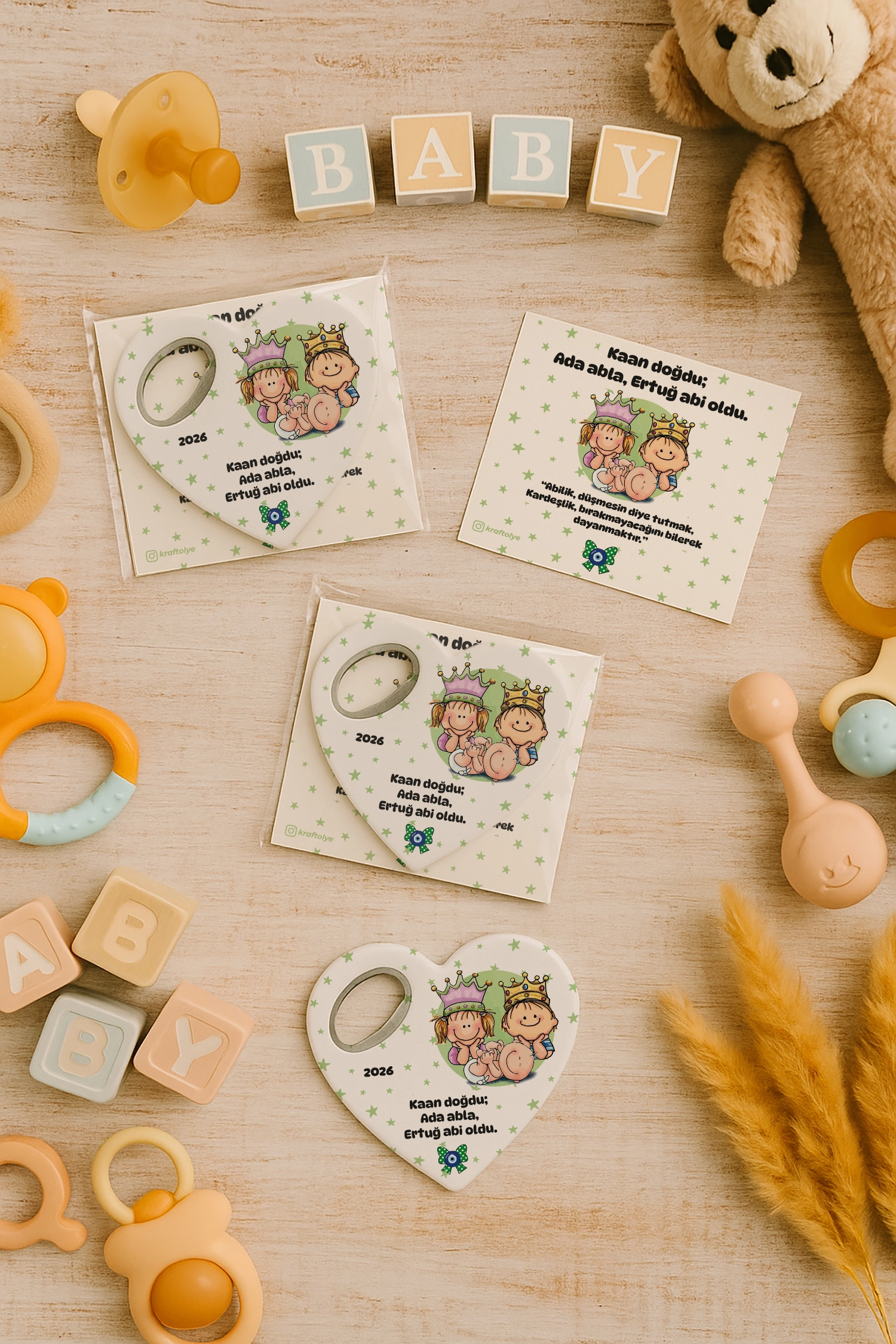 Abla Abi Erkek Kardeş Temalı Kartlı Kalp Açacak Magnet