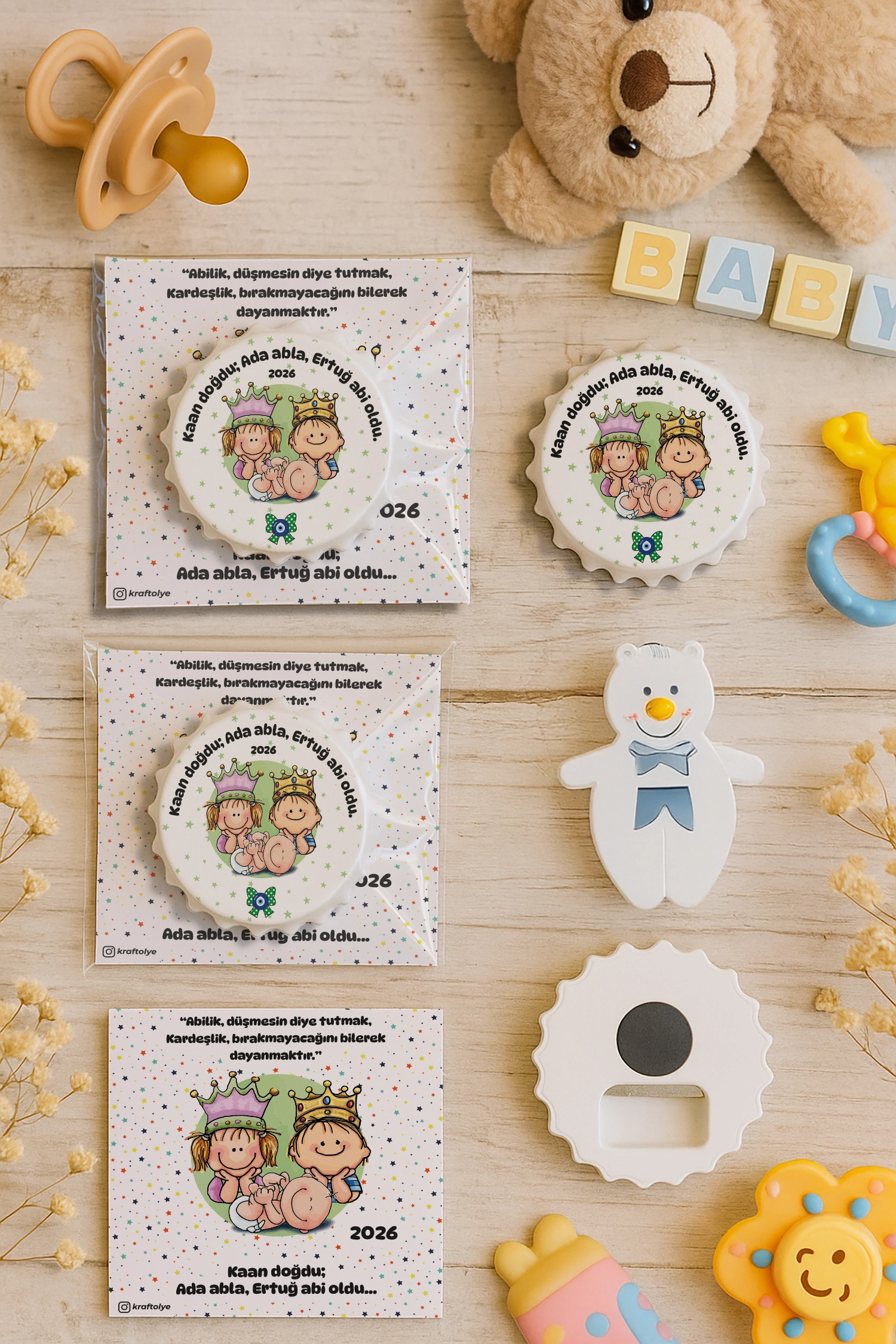 Abla Abi Erkek Kardeş Temalı Kartlı Kapak Açacak Magnet