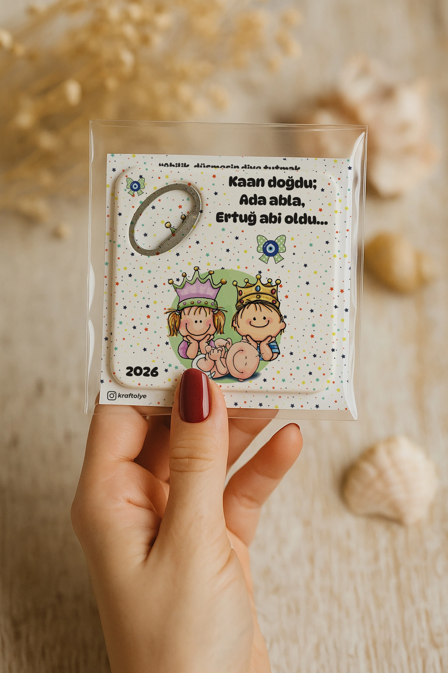 Abla Abi Erkek Kardeş Temalı Kartlı Kare Açacak Magnet