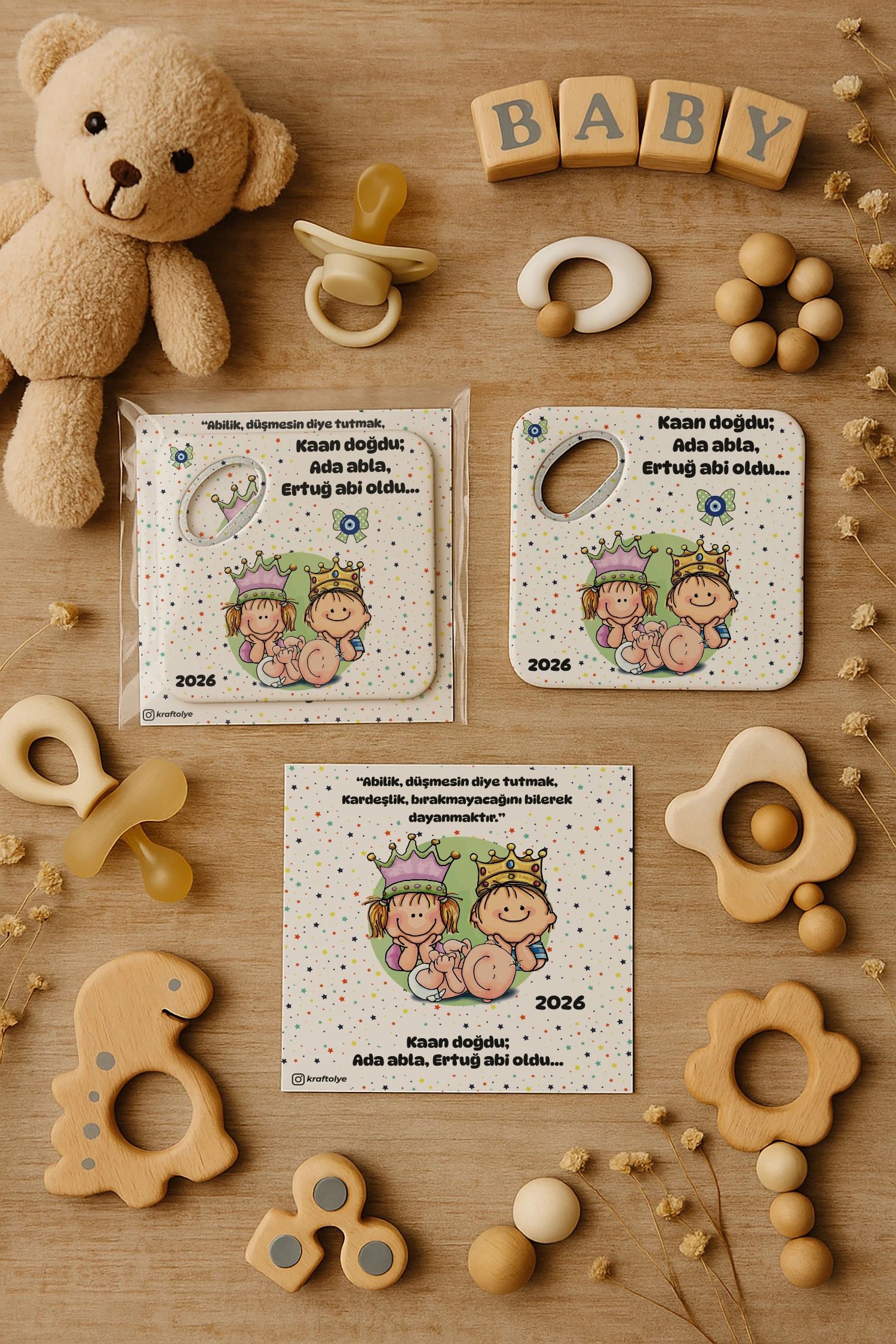Abla Abi Erkek Kardeş Temalı Kartlı Kare Açacak Magnet