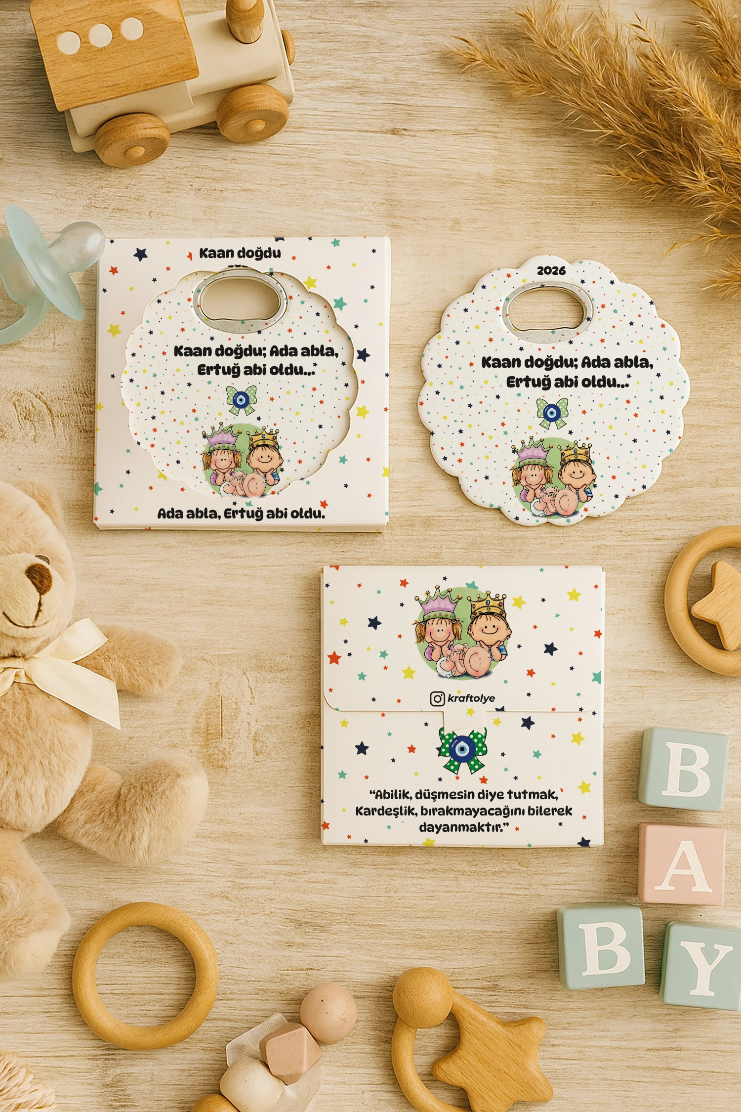 Abla Abi Erkek Kardeş Temalı Kutulu Papatya Açacak Magnet