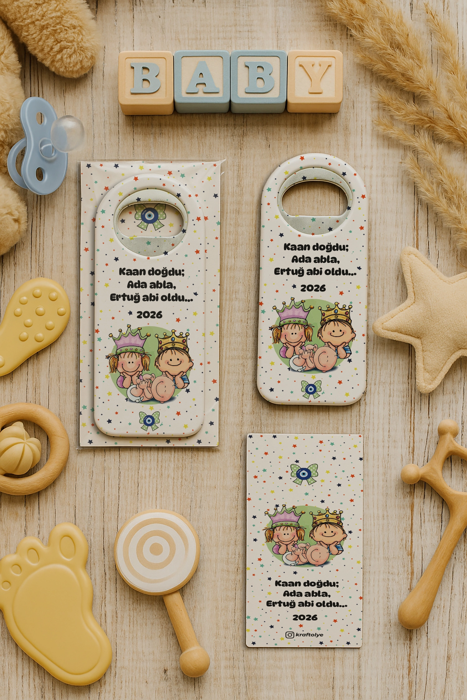 Abla Abi Erkek Kardeş Temalı Kartlı Uzun Açacak Magnet