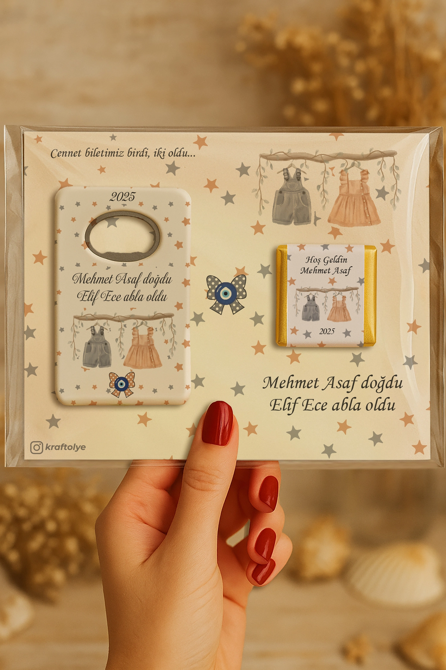 Abla Erkek Kardeş Temalı Çikolatalı Dikdörtgen Açacak Magnet