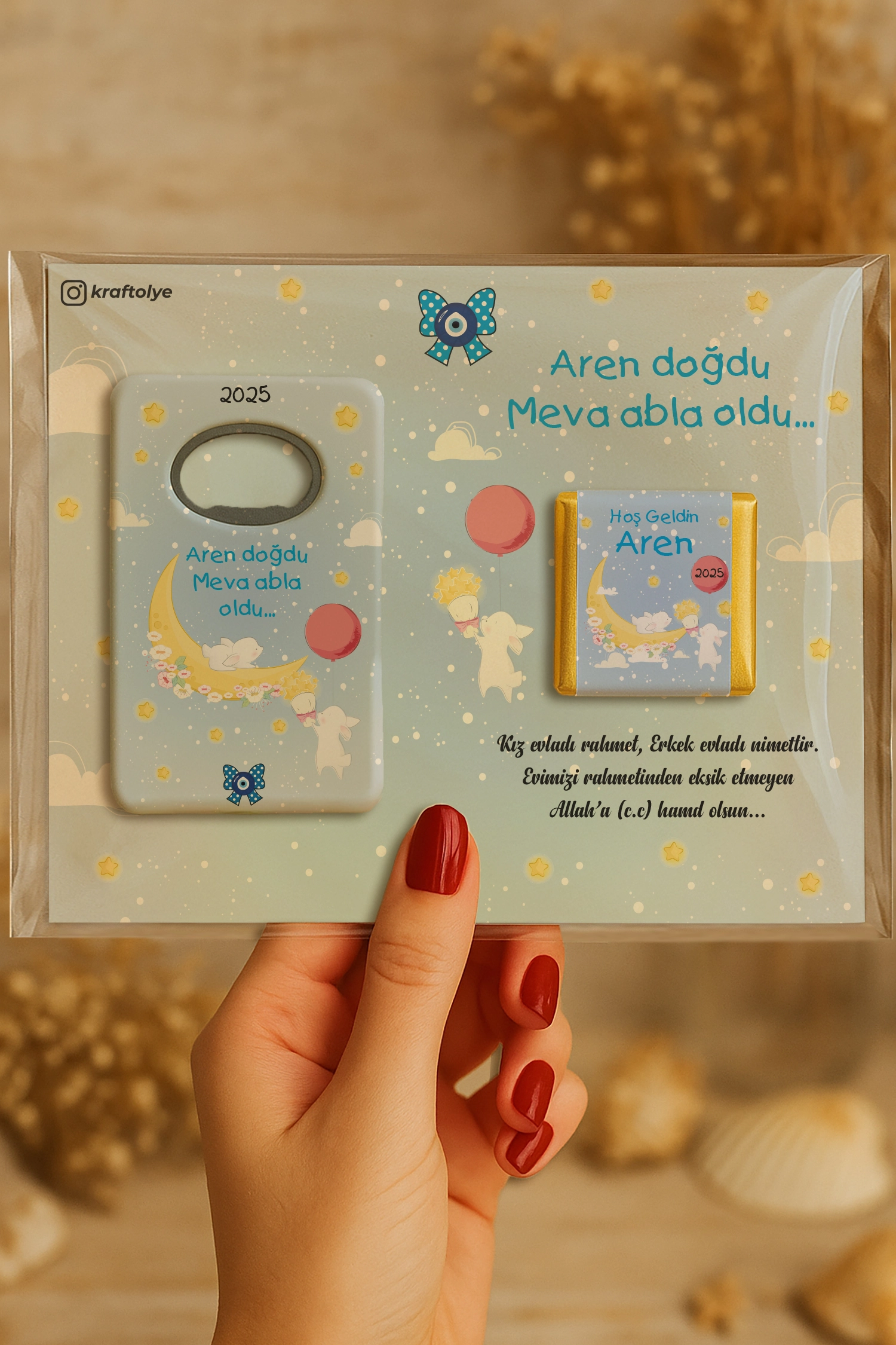 Abla Erkek Kardeş Temalı Çikolatalı Dikdörtgen Açacak Magnet