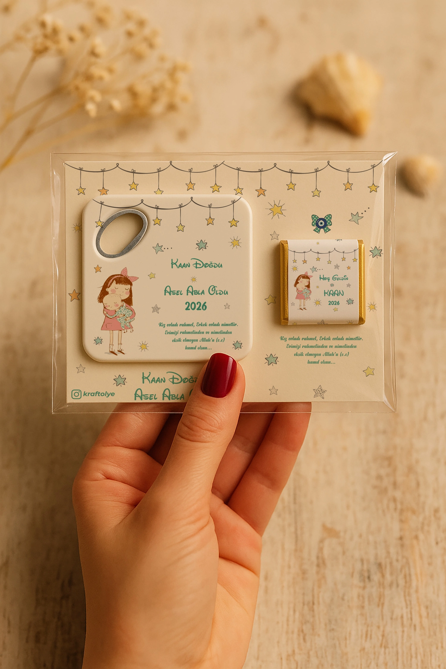 Abla Erkek Kardeş Temalı Çikolatalı Kare Açacak Magnet