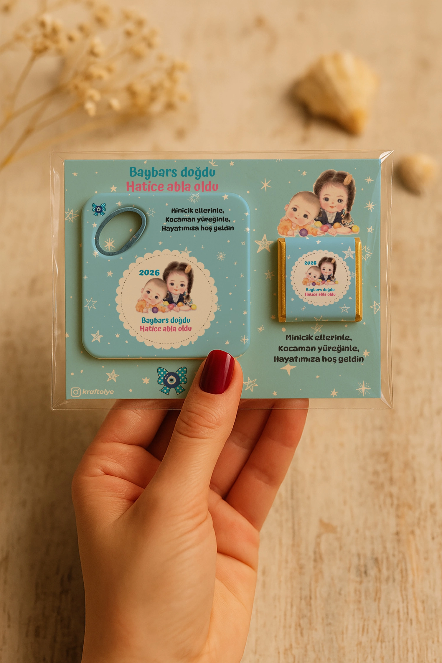 Abla Erkek Kardeş Temalı Çikolatalı Kare Açacak Magnet