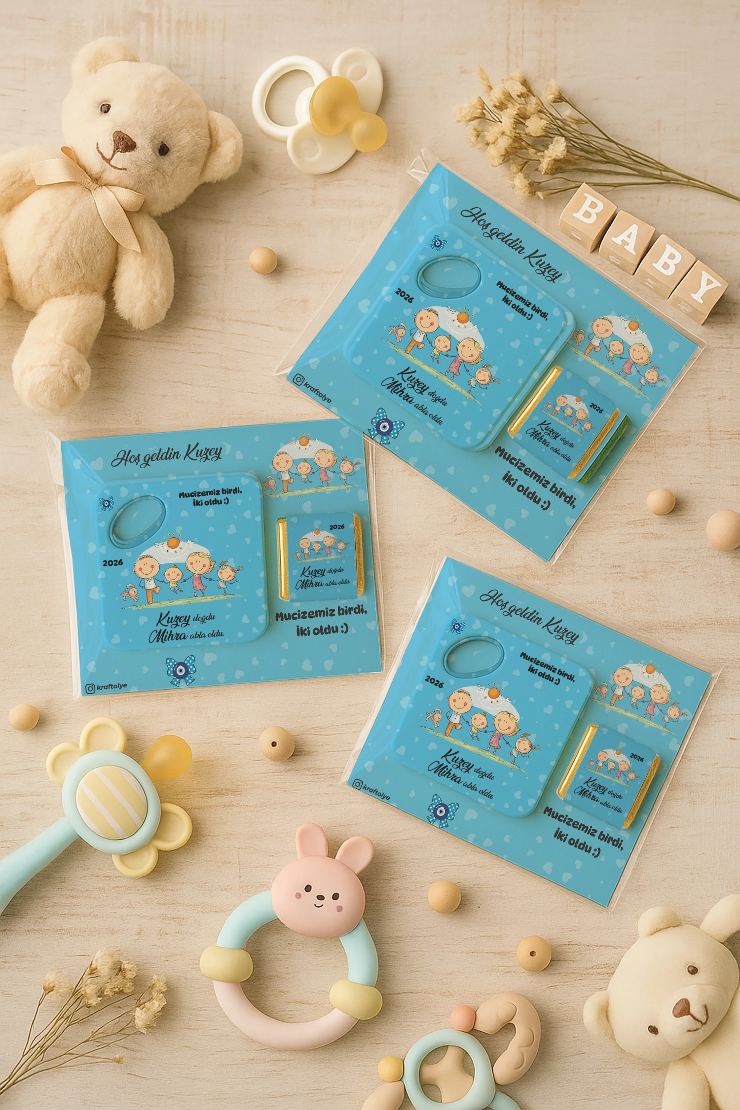 Abla Erkek Kardeş Temalı Çikolatalı Kare Açacak Magnet