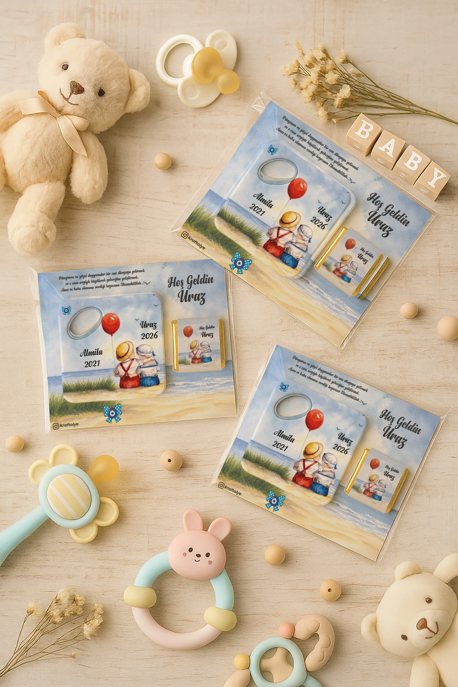 Abla Erkek Kardeş Temalı Çikolatalı Kare Açacak Magnet