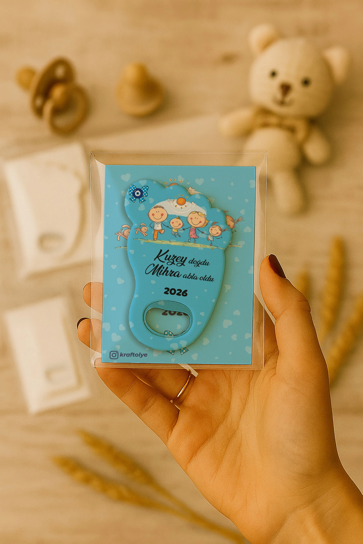 Abla Erkek Kardeş Temalı Kartlı Ayak İzi Açacak Magnet