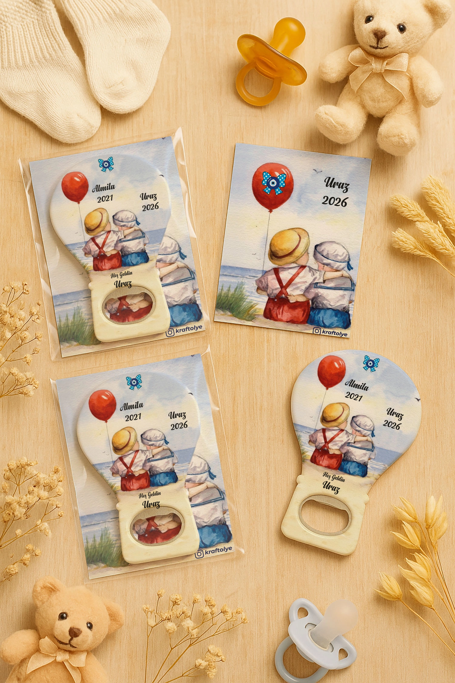 Abla Erkek Kardeş Temalı Kartlı Balon Açacak Magnet