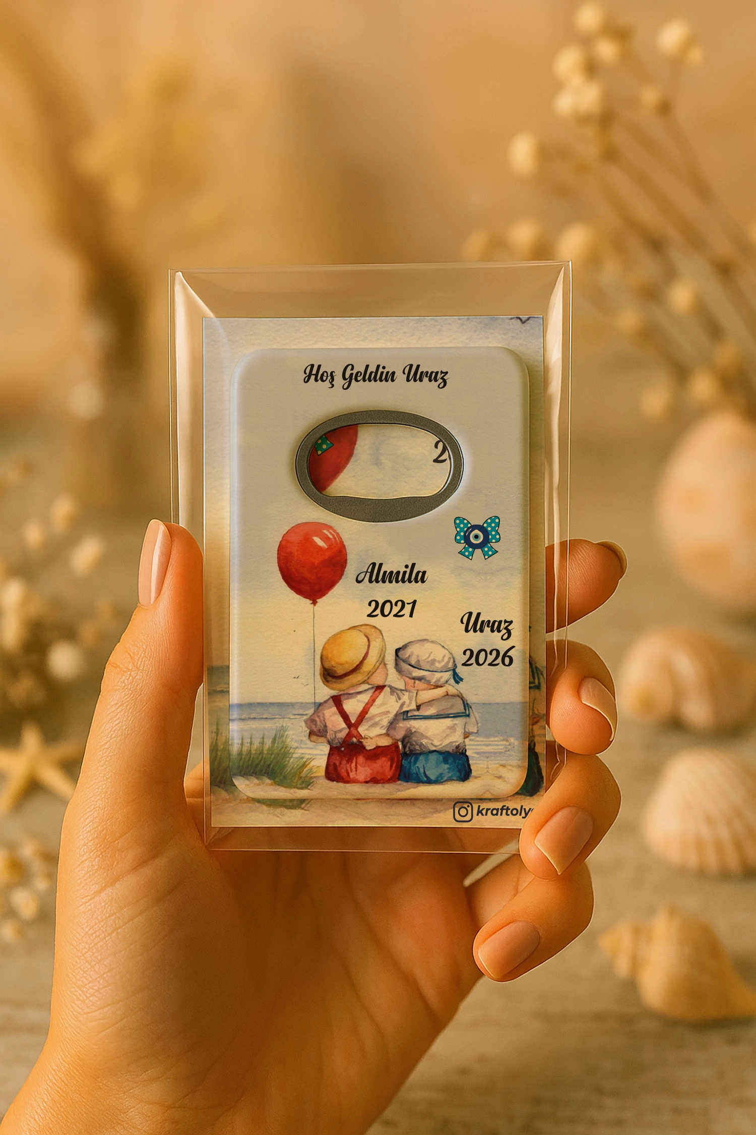 Abla Erkek Kardeş Temalı Kartlı Dikdörtgen Açacak Magnet
