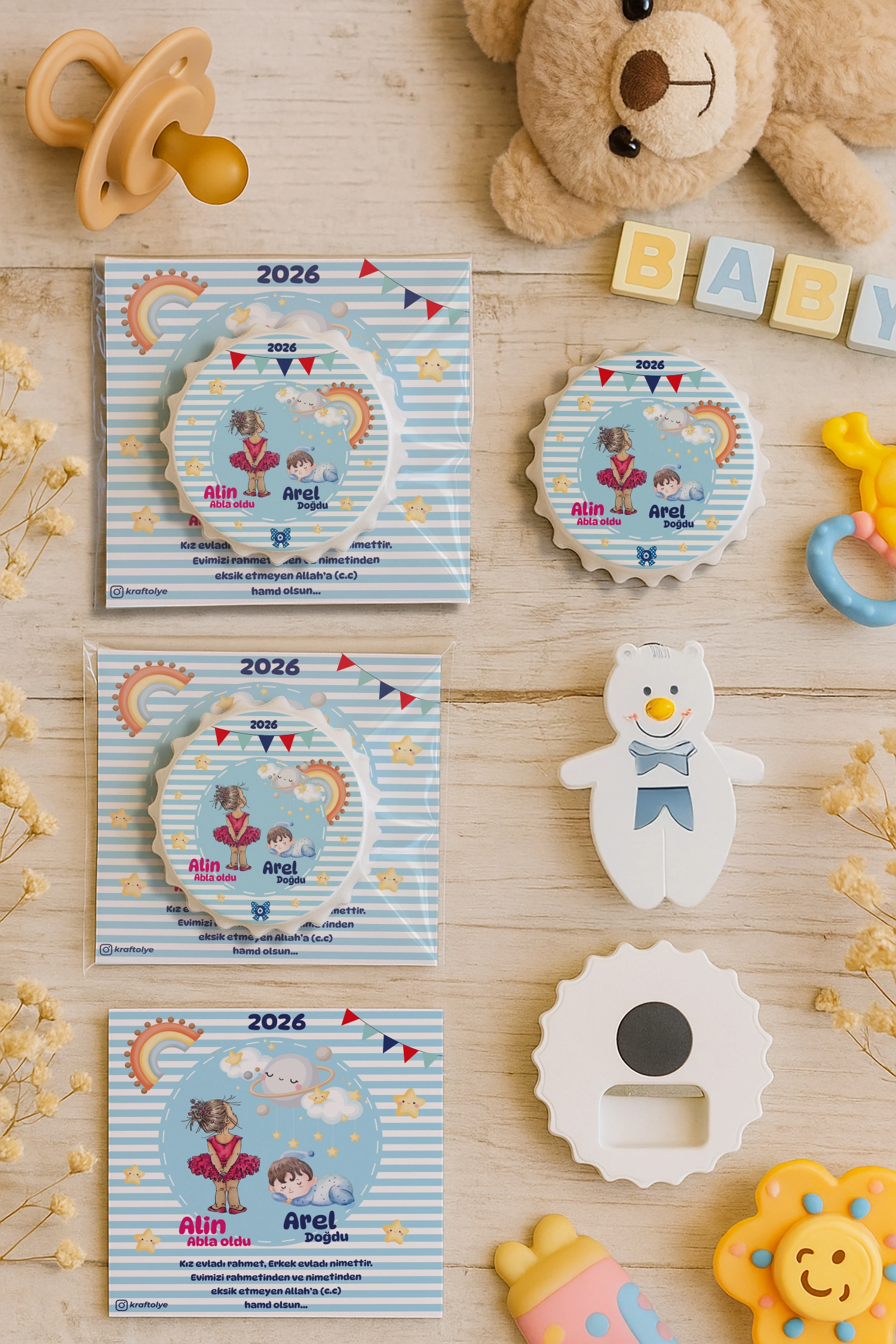 Abla Erkek Kardeş Temalı Kartlı Kapak Açacak Magnet