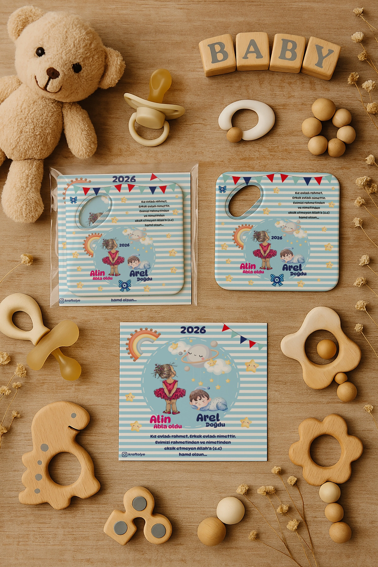 Abla Erkek Kardeş Temalı Kartlı Kare Açacak Magnet