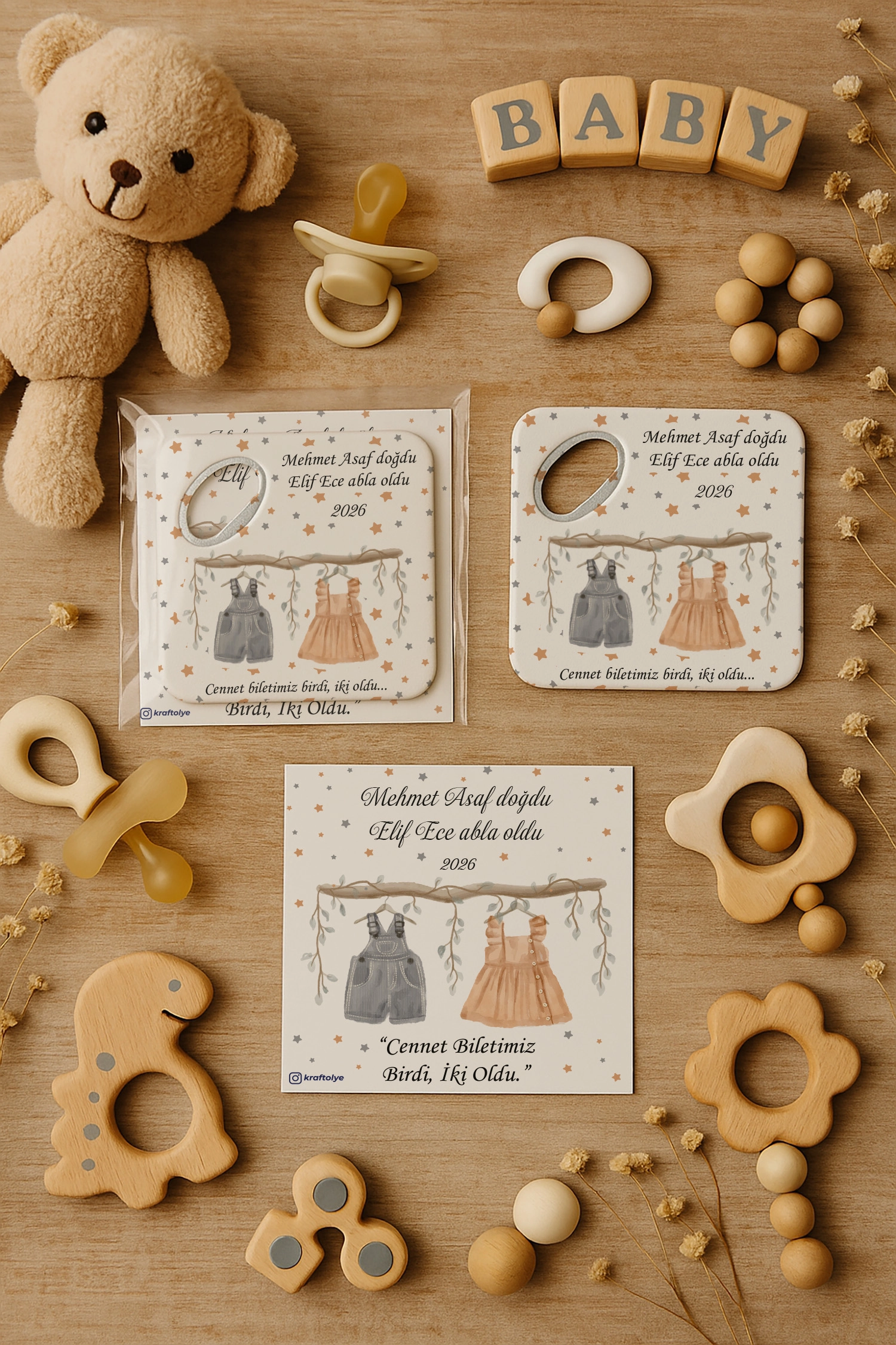 Abla Erkek Kardeş Temalı Kartlı Kare Açacak Magnet