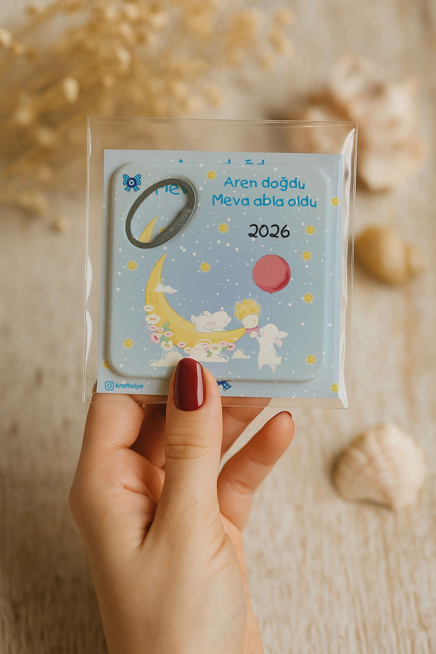 Abla Erkek Kardeş Temalı Kartlı Kare Açacak Magnet