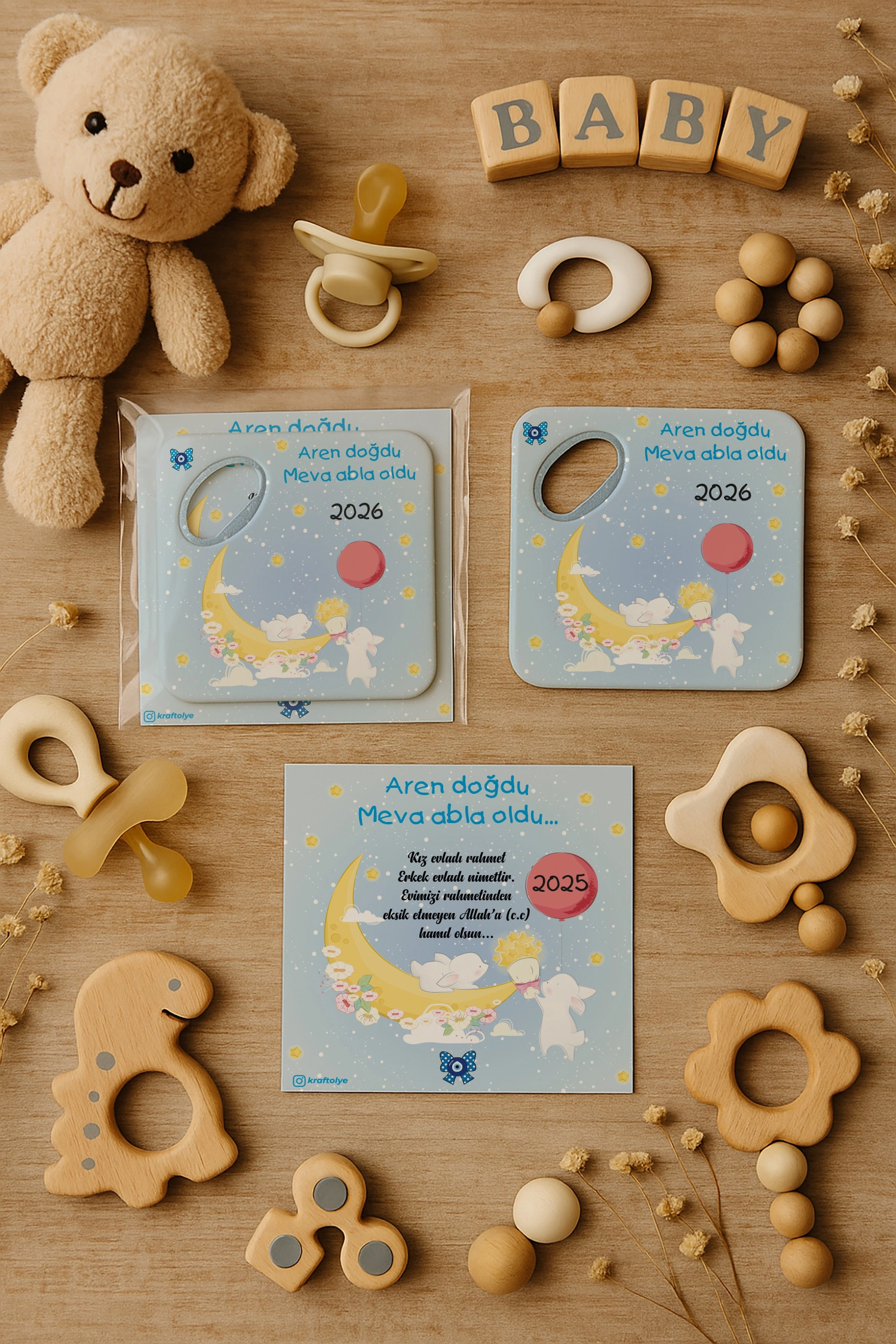 Abla Erkek Kardeş Temalı Kartlı Kare Açacak Magnet