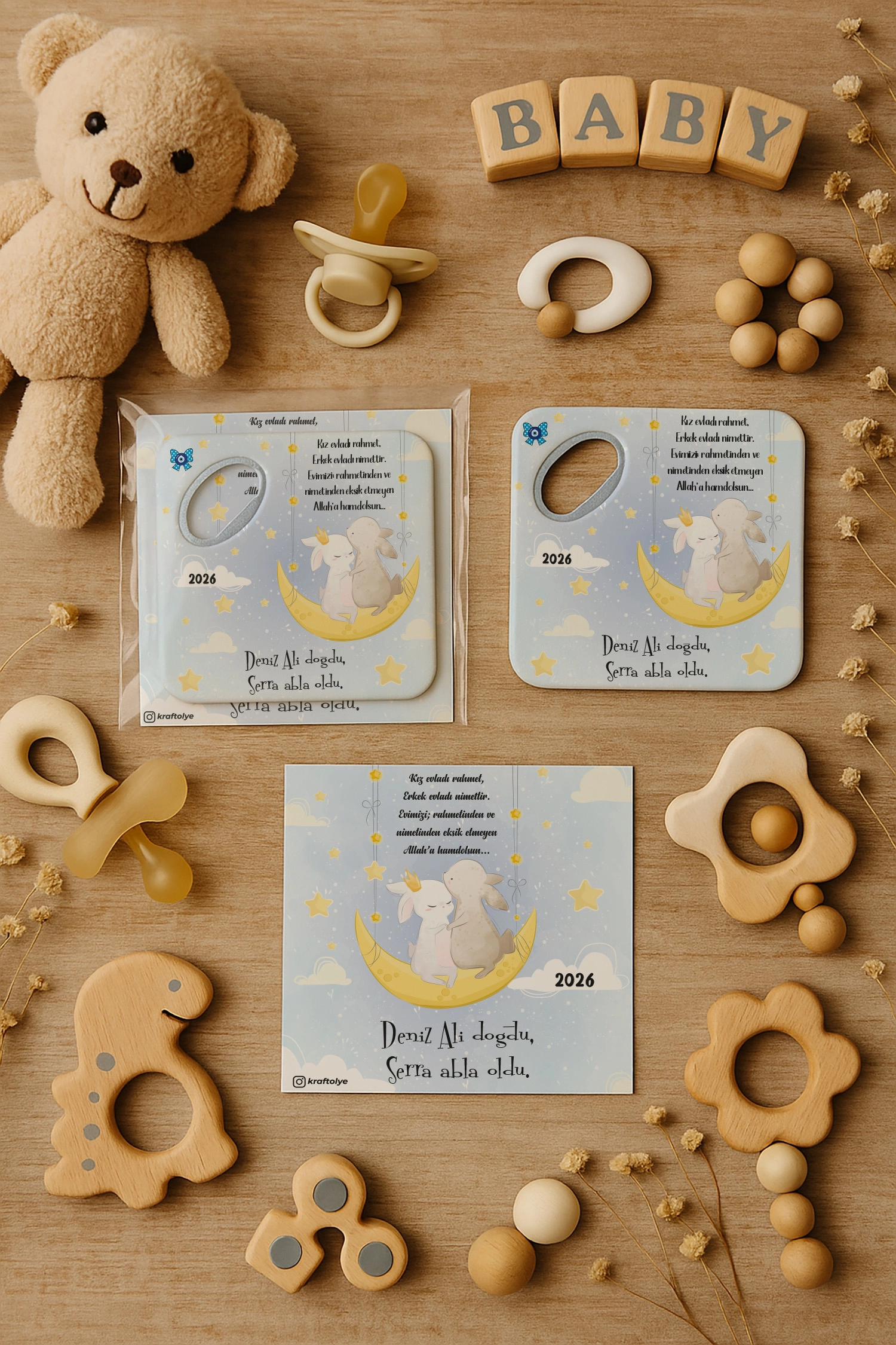 Abla Erkek Kardeş Temalı Kartlı Kare Açacak Magnet