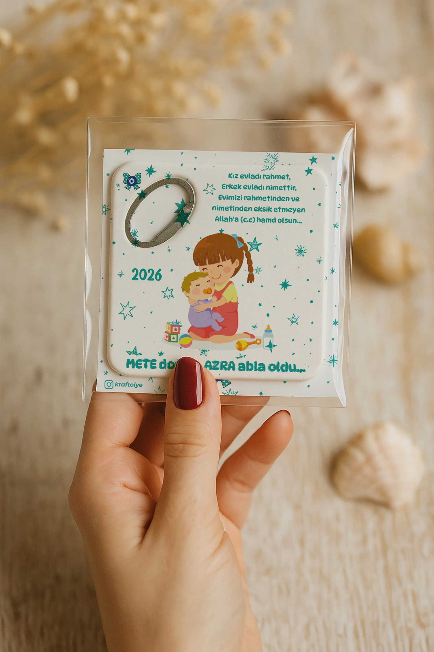 Abla Erkek Kardeş Temalı Kartlı Kare Açacak Magnet