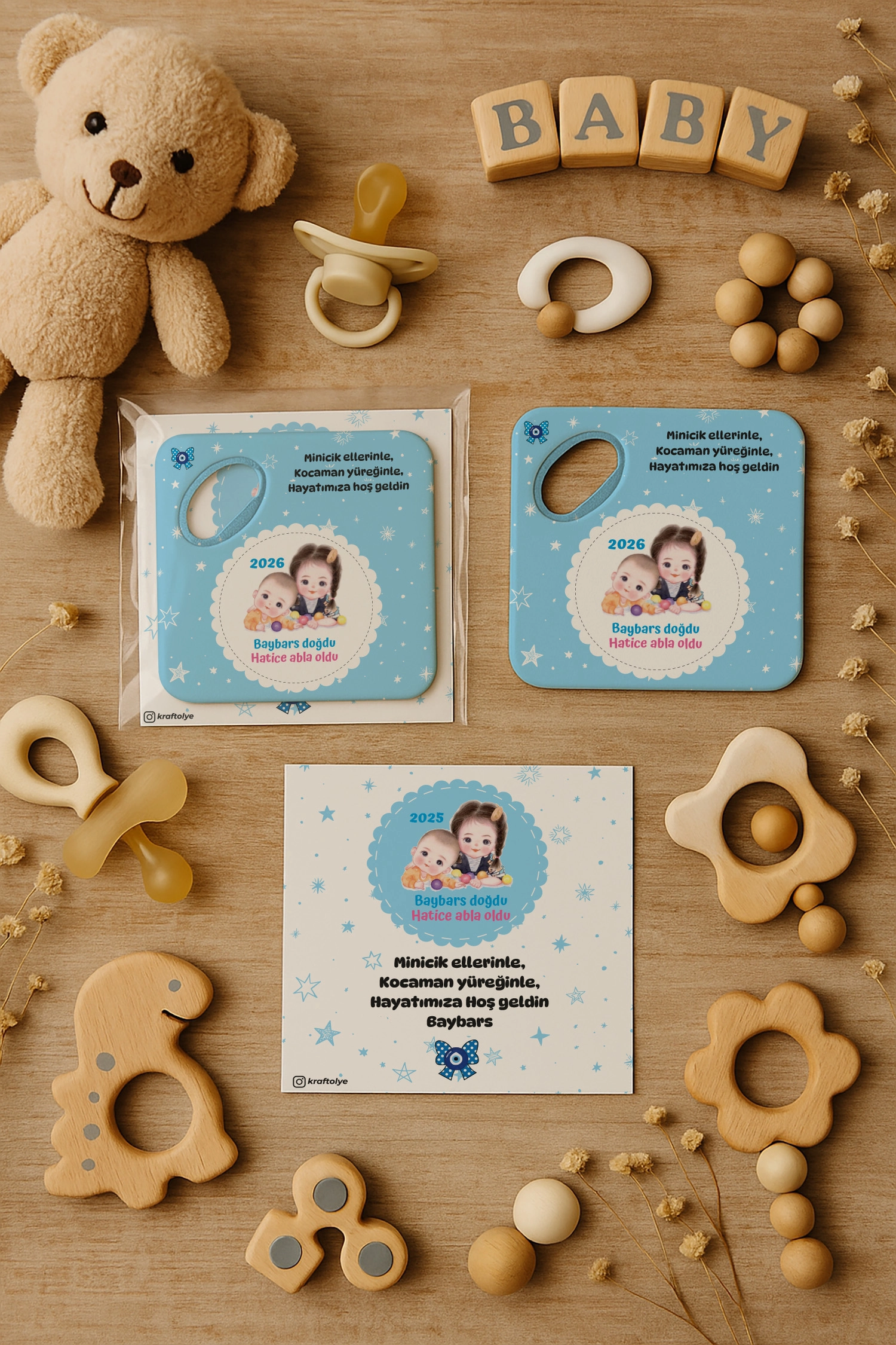 Abla Erkek Kardeş Temalı Kartlı Kare Açacak Magnet