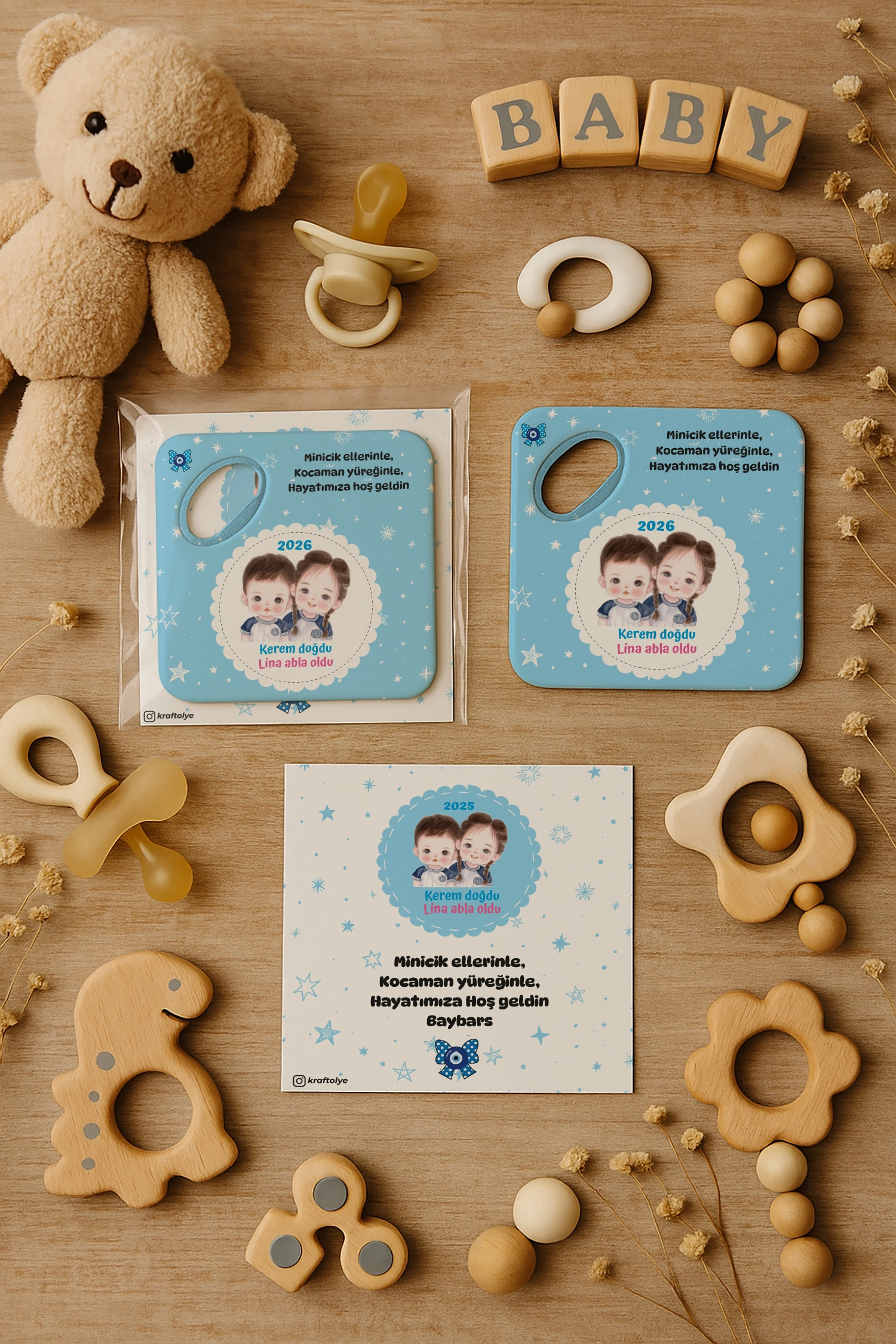 Abla Erkek Kardeş Temalı Kartlı Kare Açacak Magnet