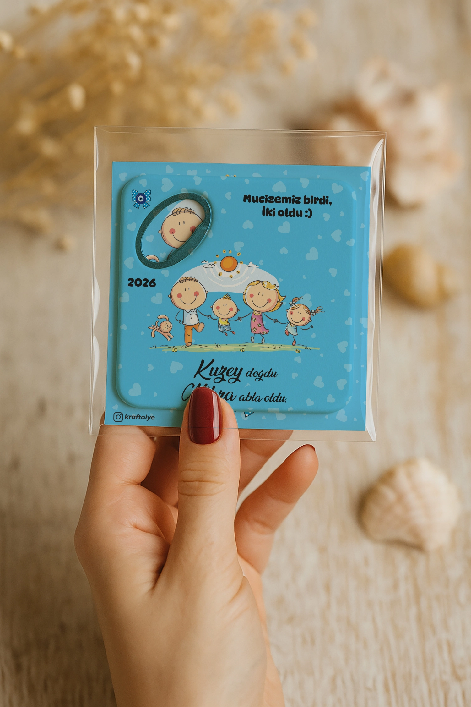 Abla Erkek Kardeş Temalı Kartlı Kare Açacak Magnet