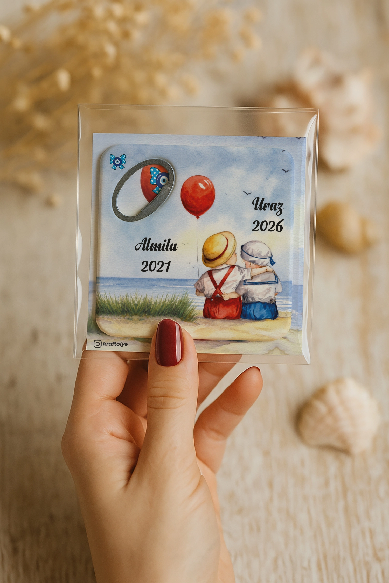Abla Erkek Kardeş Temalı Kartlı Kare Açacak Magnet