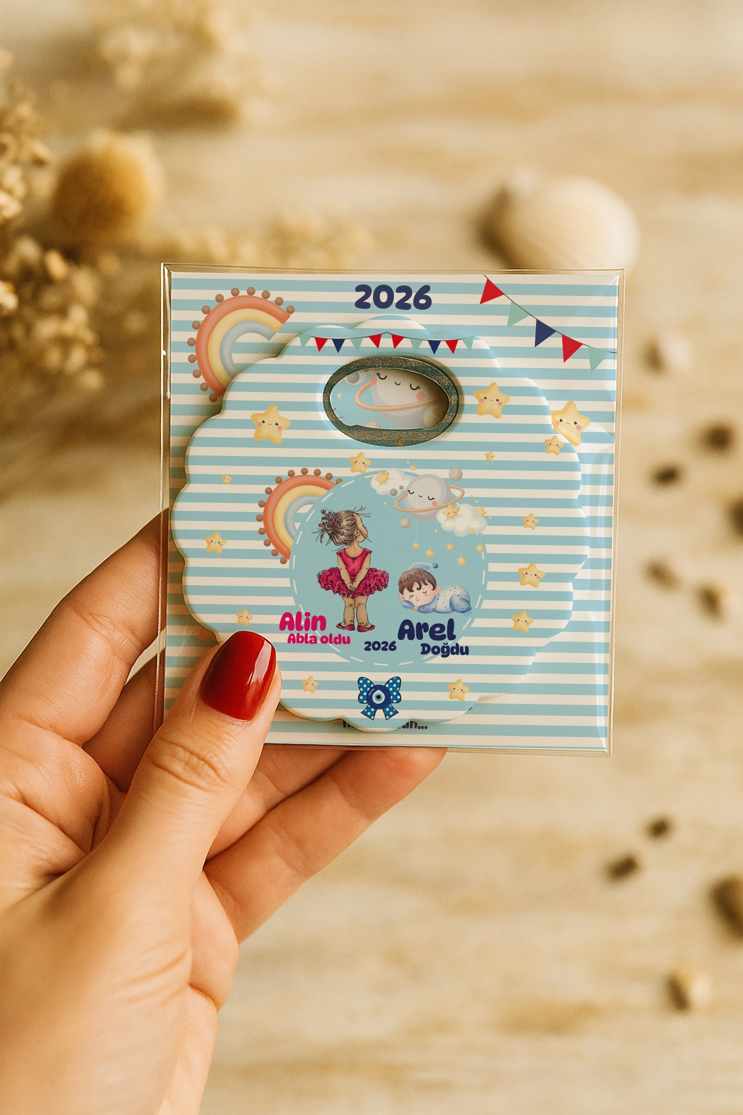 Abla Erkek Kardeş Temalı Kartlı Papatya Açacak Magnet