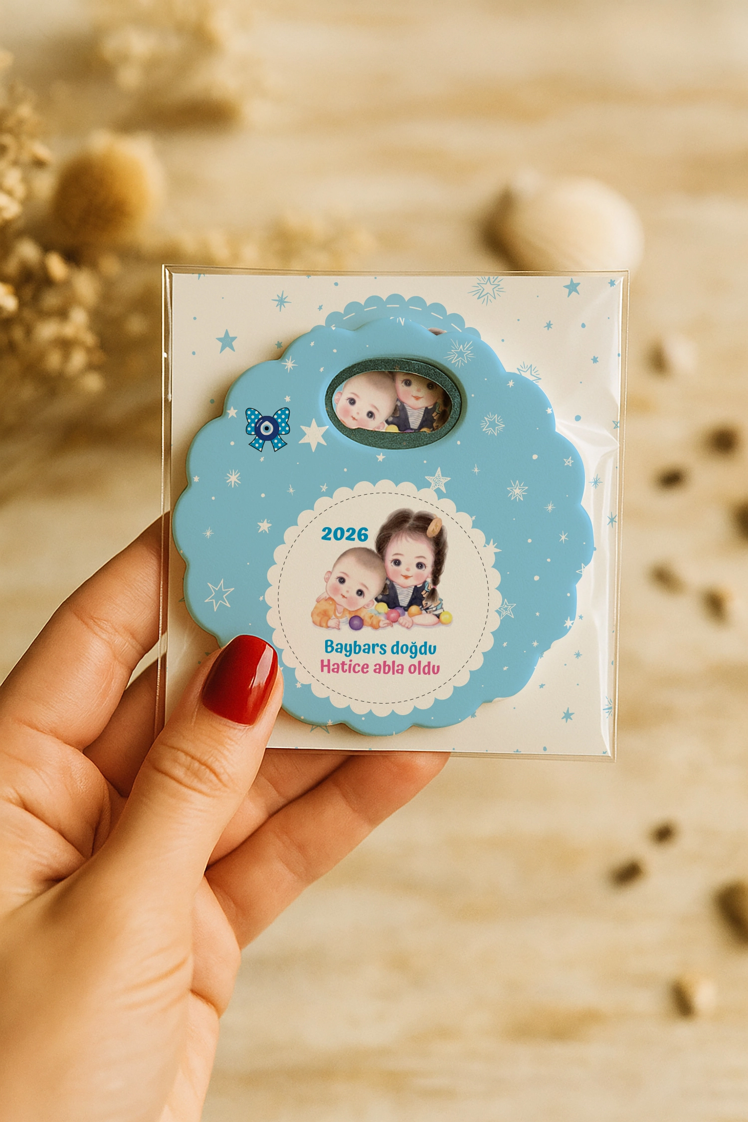 Abla Erkek Kardeş Temalı Kartlı Papatya Açacak Magnet