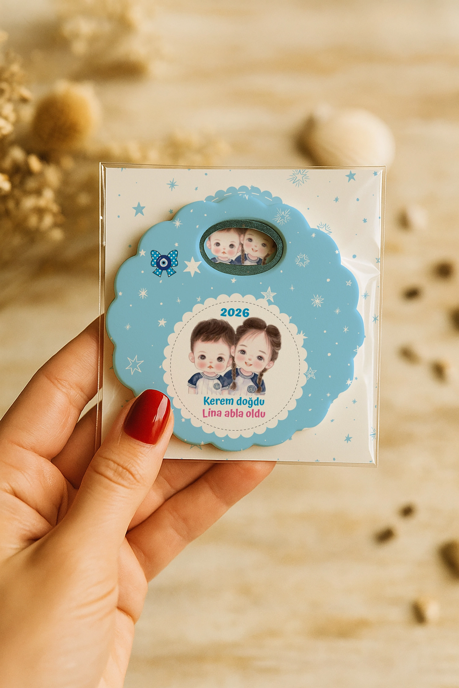 Abla Erkek Kardeş Temalı Kartlı Papatya Açacak Magnet