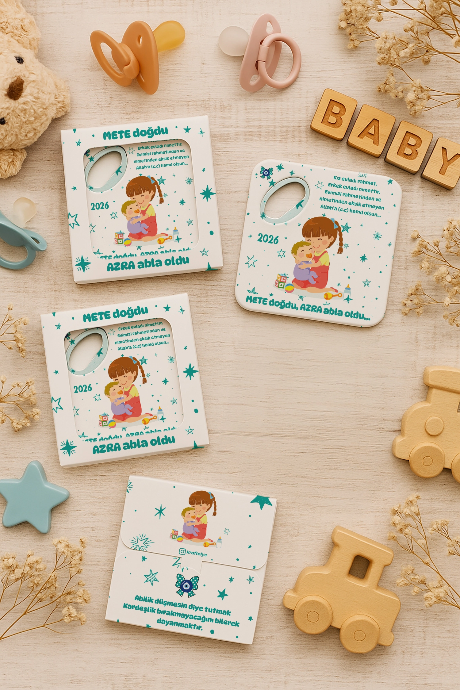 Abla Erkek Kardeş Temalı Kutulu Kare Açacak Magnet