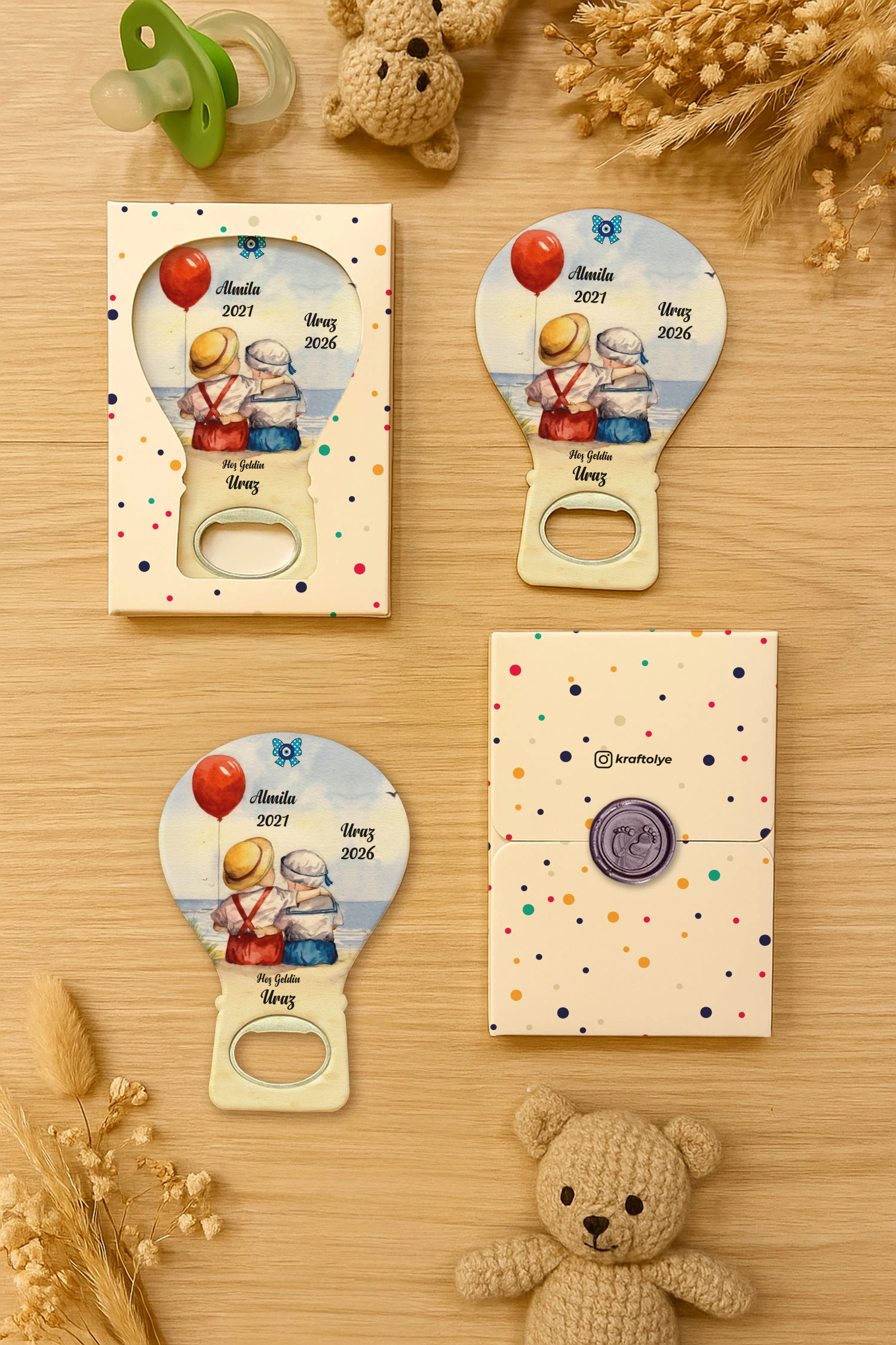 Abla Erkek Kardeş Temalı Mühürlü Balon Açacak Magnet