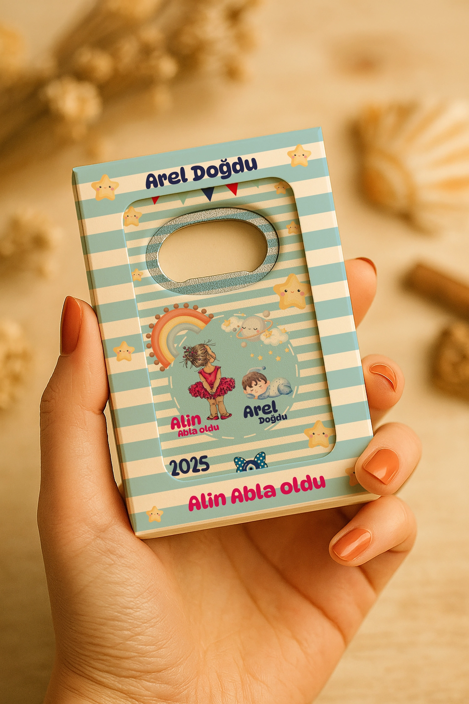 Abla Erkek Kardeş Temalı Mühürlü Dikdörtgen Açacak Magnet