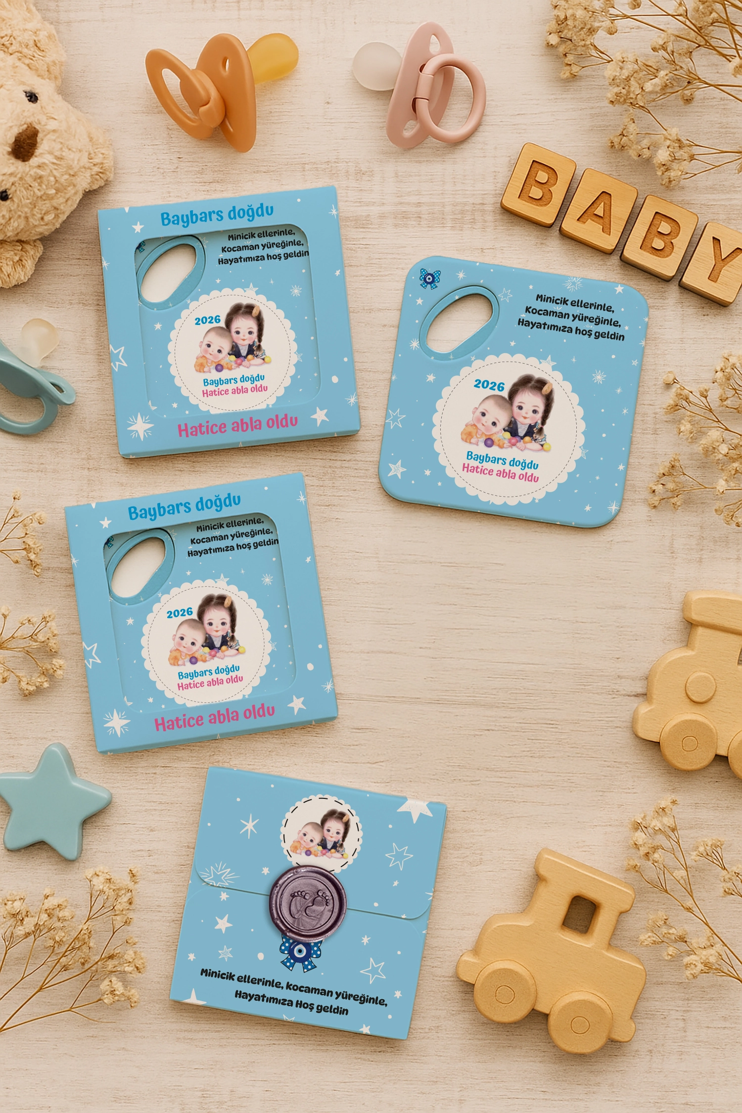 Abla Erkek Kardeş Temalı Mühürlü Kare Açacak Magnet