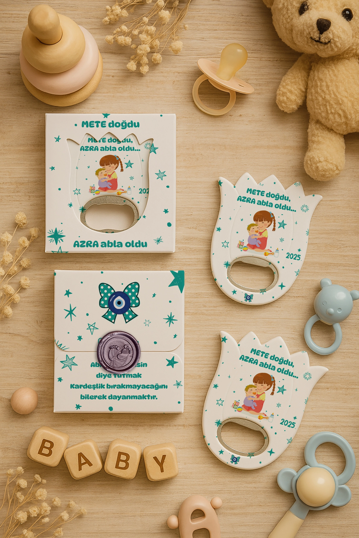 Abla Erkek Kardeş Temalı Mühürlü Lale Açacak Magnet
