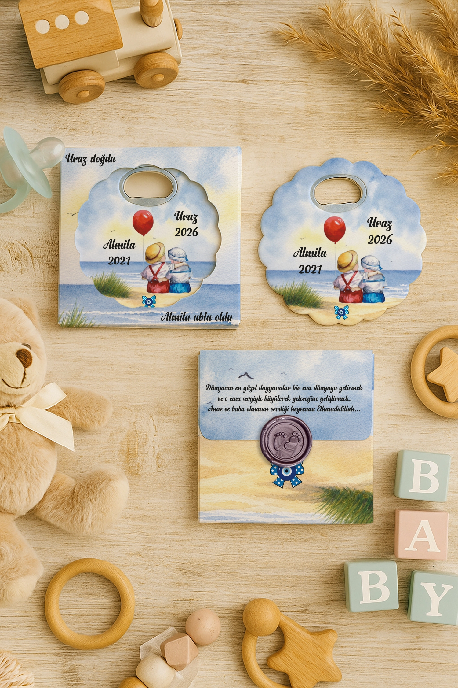 Abla Erkek Kardeş Temalı Mühürlü Papatya Açacak Magnet