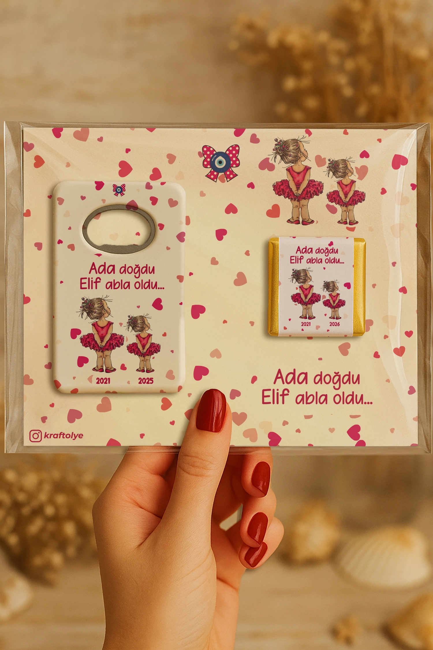 Abla Kız Kardeş Temalı Çikolatalı Dikdörtgen Açacak Magnet