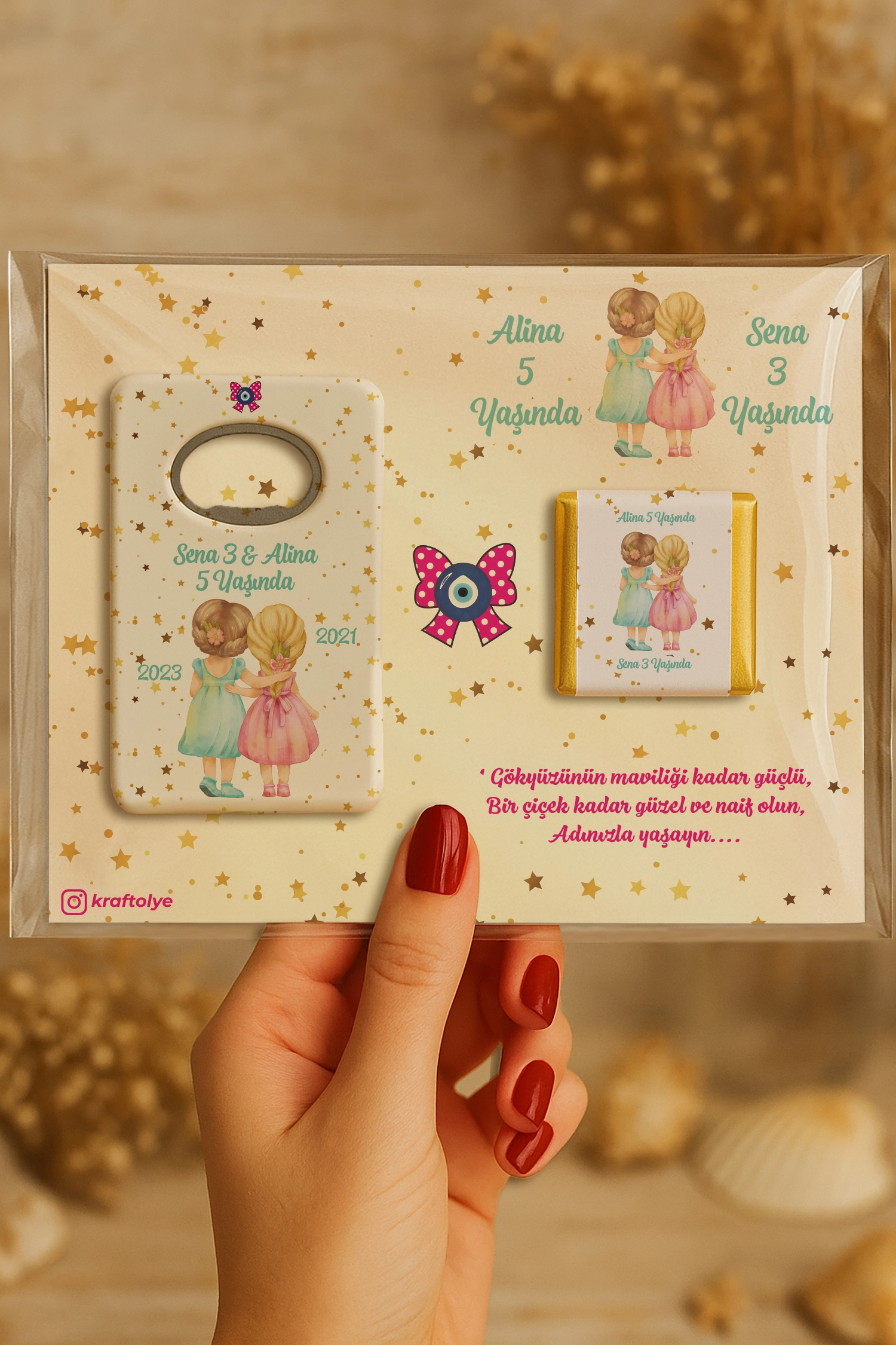 Abla Kız Kardeş Temalı Çikolatalı Dikdörtgen Açacak Magnet