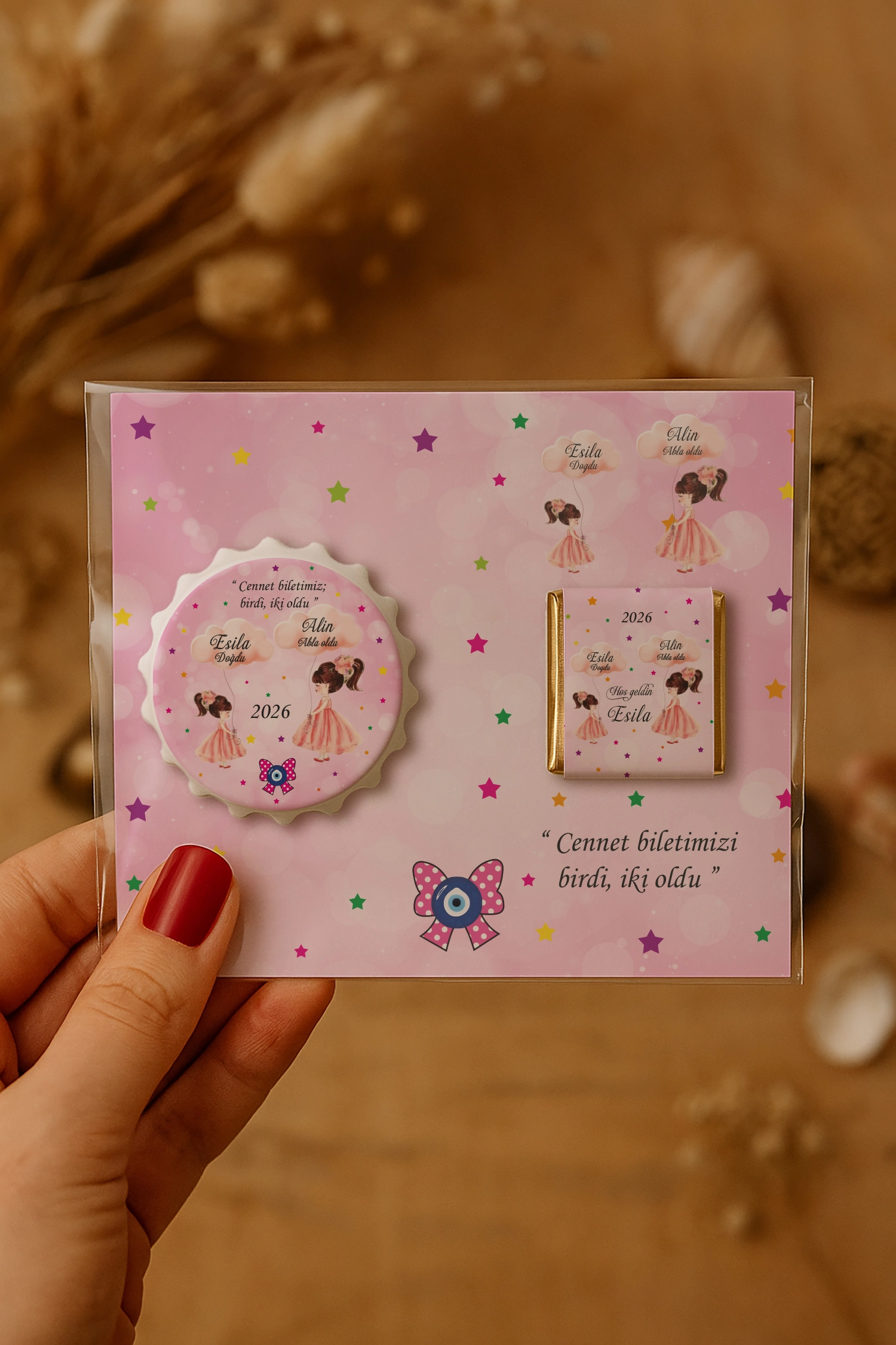 Abla Kız Kardeş Temalı Çikolatalı Kapak Açacak Magnet