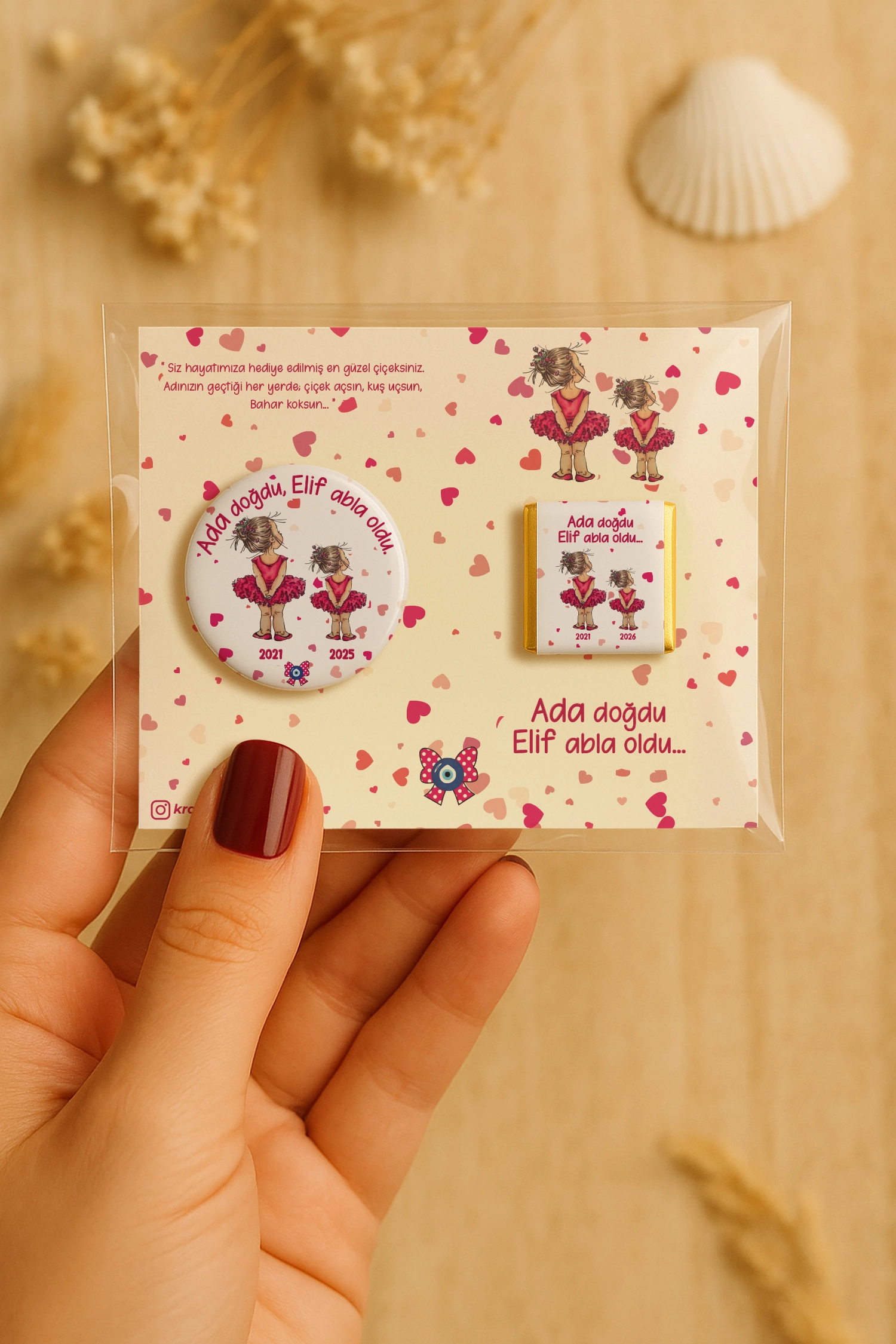Abla Kız Kardeş Temalı Çikolatalı Metal Açacak Magnet