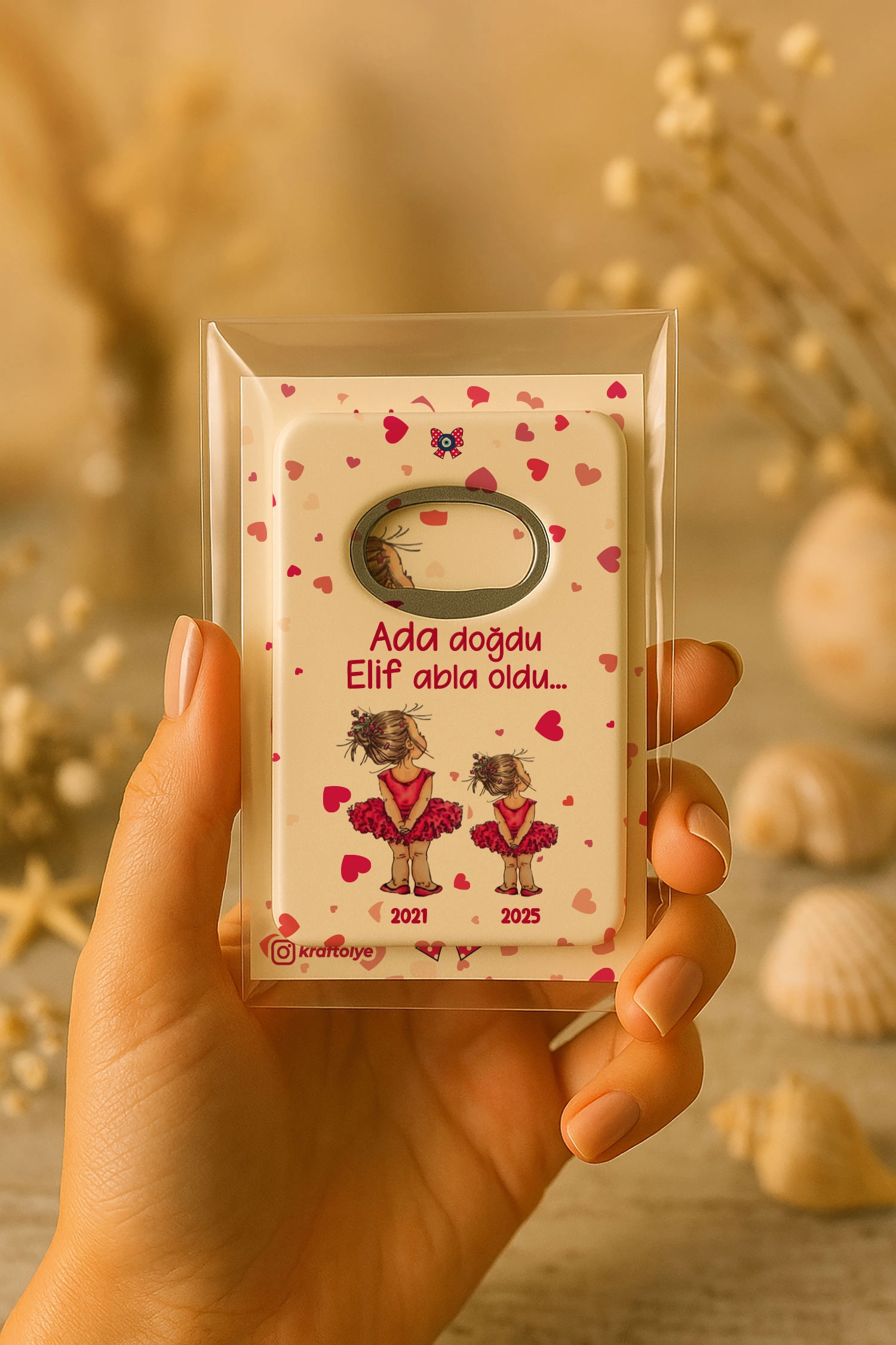 Abla Kız Kardeş Temalı Kartlı Dikdörtgen Açacak Magnet