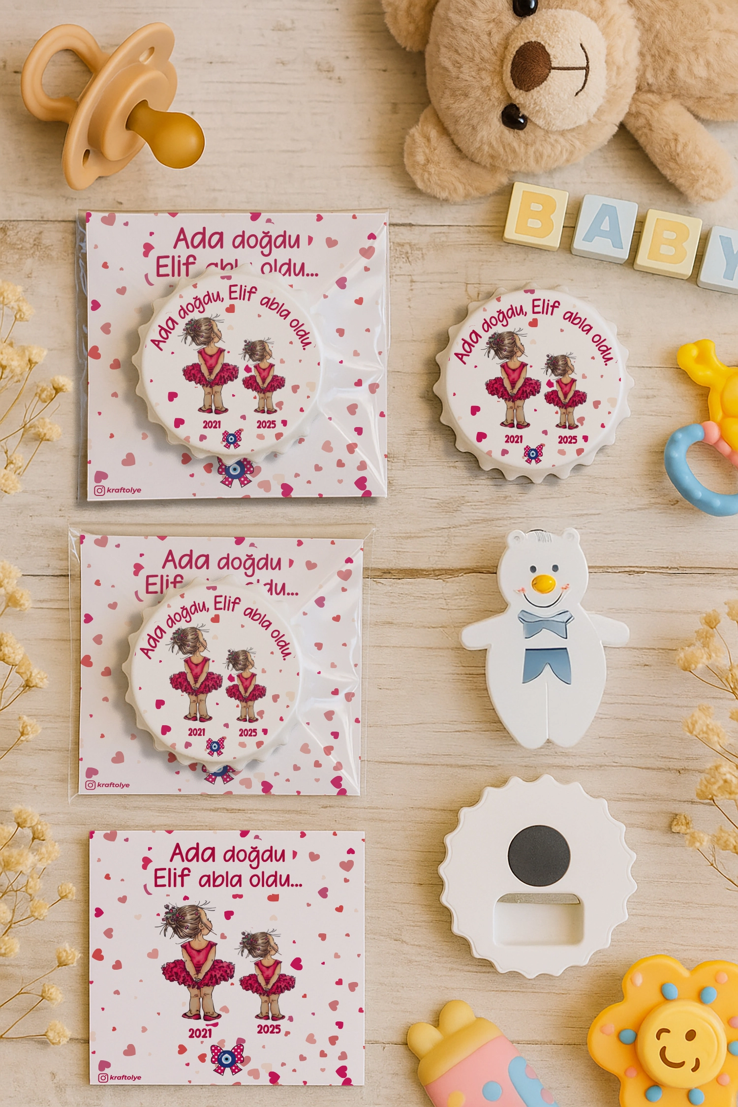 Abla Kız Kardeş Temalı Kartlı Kapak Açacak Magnet