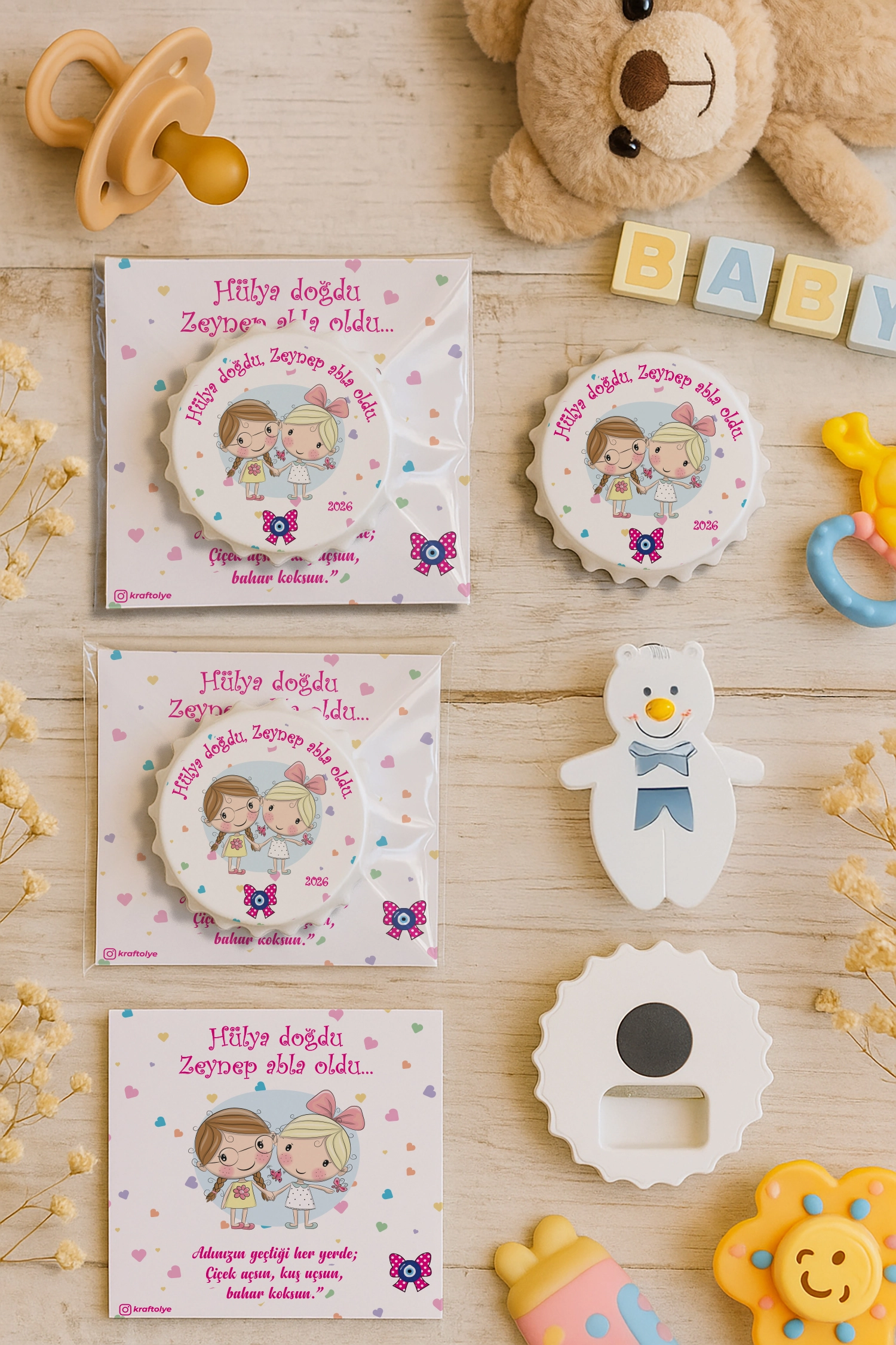 Abla Kız Kardeş Temalı Kartlı Kapak Açacak Magnet